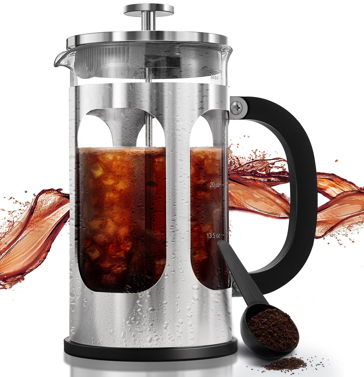 BAYKA French Press Coffee Maker, Large 304 Stainless Steel Coffee Press, Cold Brew Heat Resistant Thickened Borosilicate Coffee Pot for Camping Travel Gifts, 34 Ounce, Dark Pewter