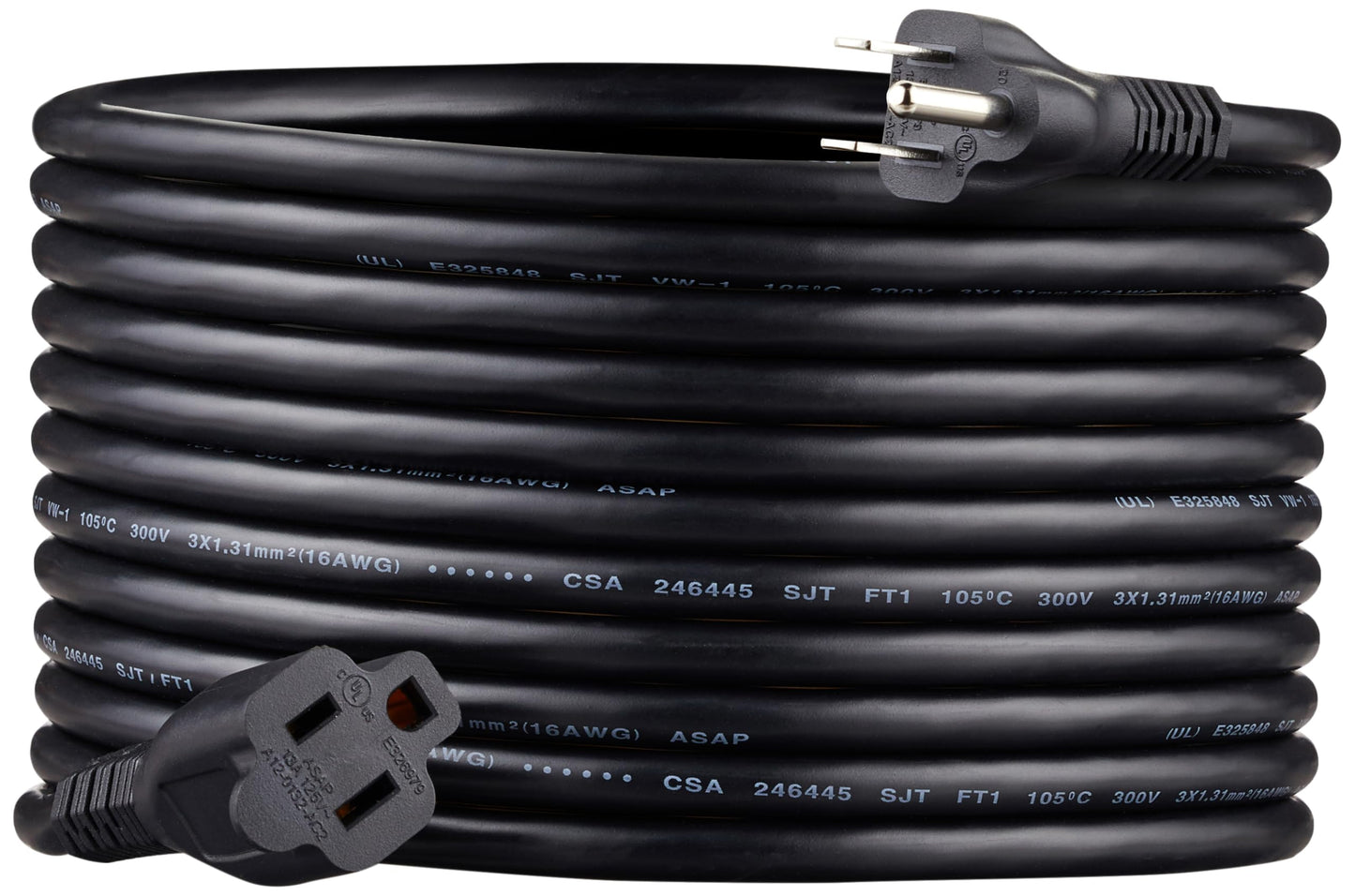 Extension Cord, 20 Ft, 3 Prong Outlet Extender, Indoor Extension Cord, 13 Amps, 125V, Black