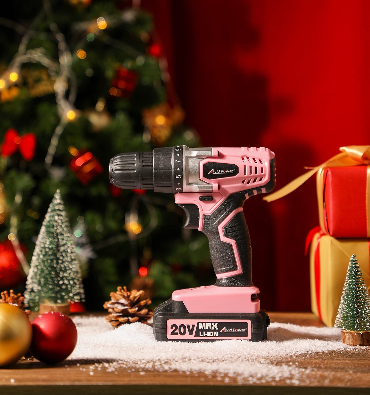 AVID POWER 20V MAX Lithium lon Cordless Drill Set, Power Drill Kit with Battery and Charger, 3/8-Inch Keyless Chuck, Variable Speed, 16 Position and 22pcs Drill Bits (Red)