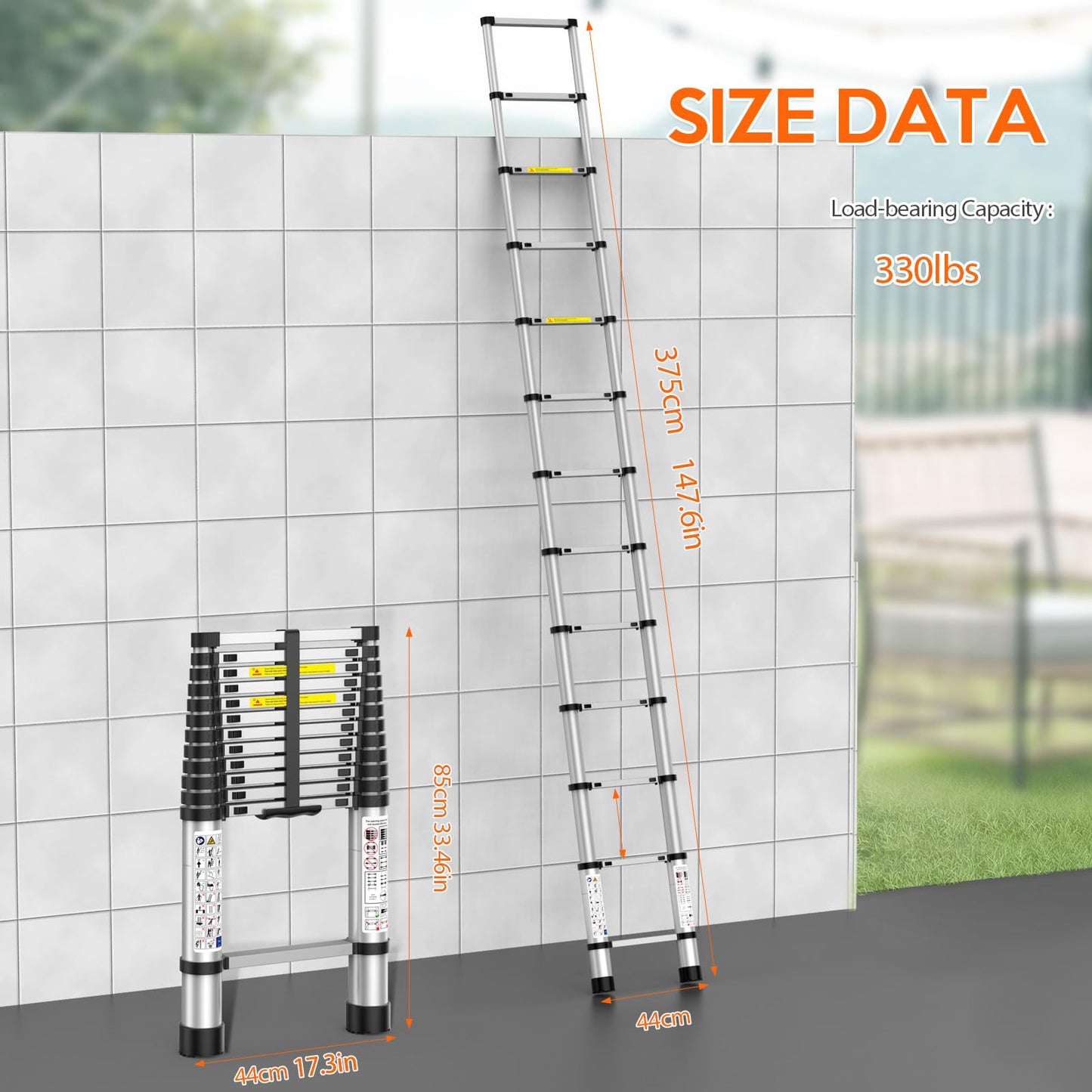 Telescoping Ladder,12.5 FT Extension Ladder, Heavy Duty 330lbs Max Capacity, Multi-Purpose Collapsible Ladder for RV or Outdoor Work