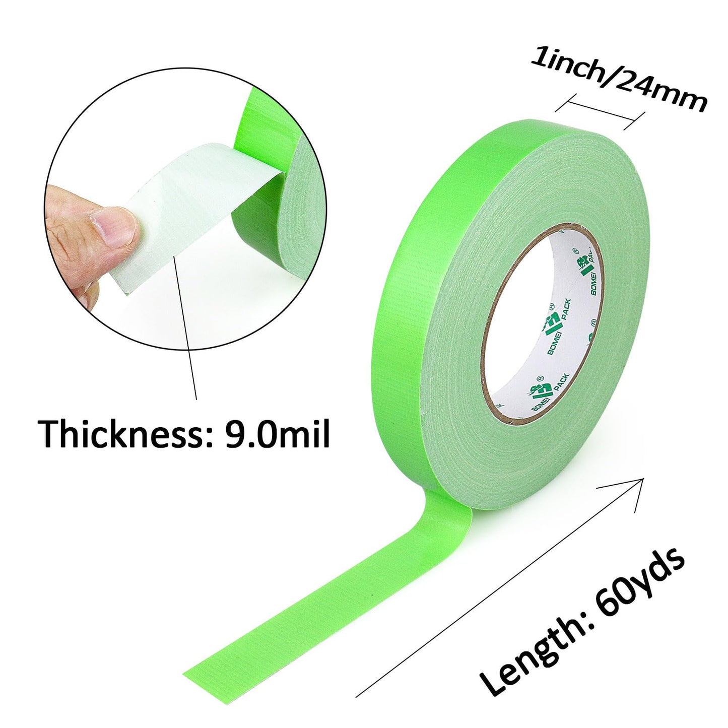BOMEI PACK Green Duct Tape, 3Rolls Heavy Duty Strong Industrial Color Duct Tape 9mil x 1.88inch x 30yds for Packing and Repairing