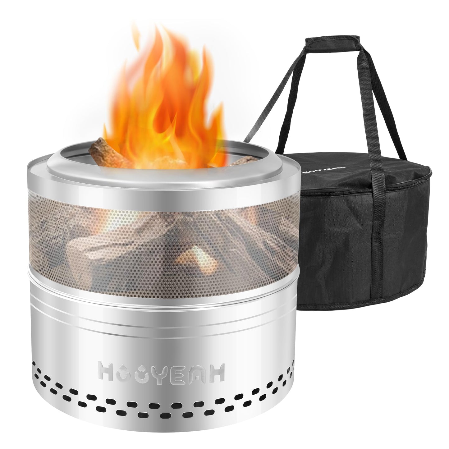 Smokeless Fire Pit,Stainless Steel Wood Burning Fireplaces with Removable Ash Pan Portable Storage Bag for Camping Bonfire Backyard Garden (20 Inch)