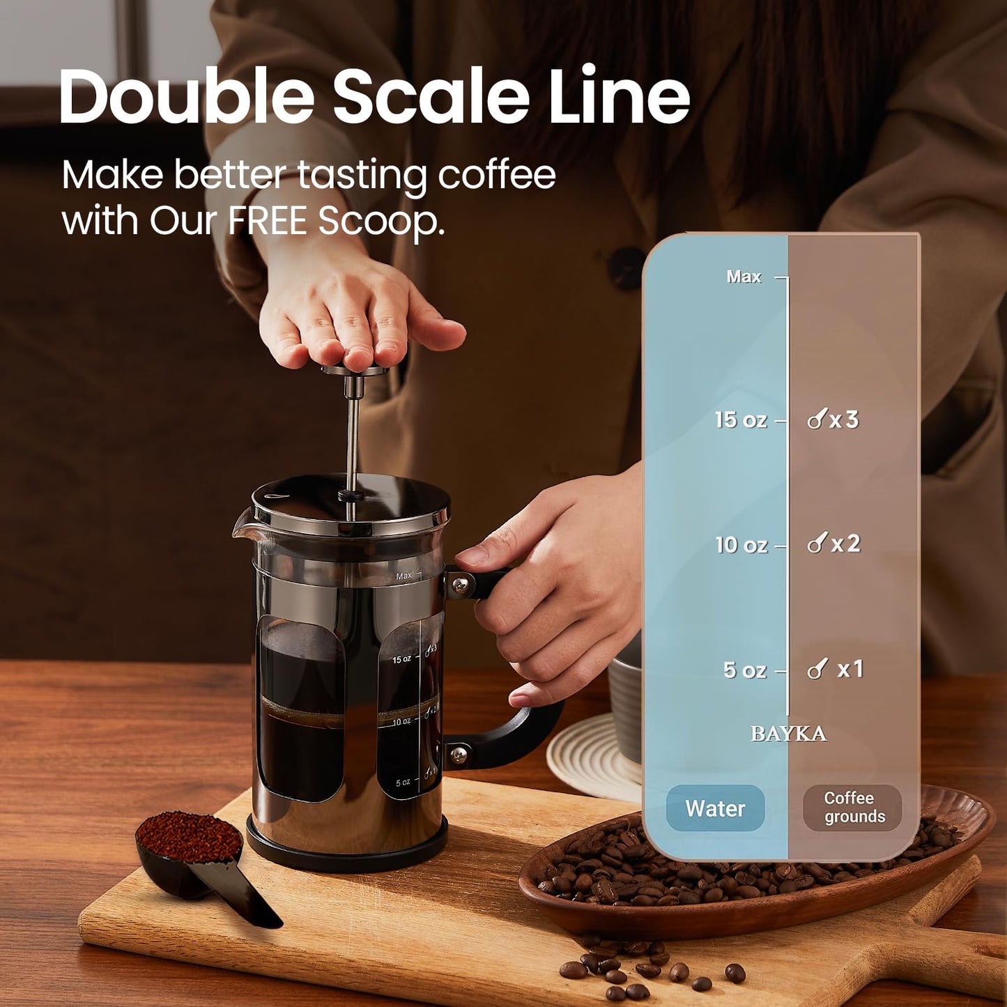 BAYKA French Press Coffee Maker, Large 304 Stainless Steel Coffee Press, Cold Brew Heat Resistant Thickened Borosilicate Coffee Pot for Camping Travel Gifts, 34 Ounce, Dark Pewter