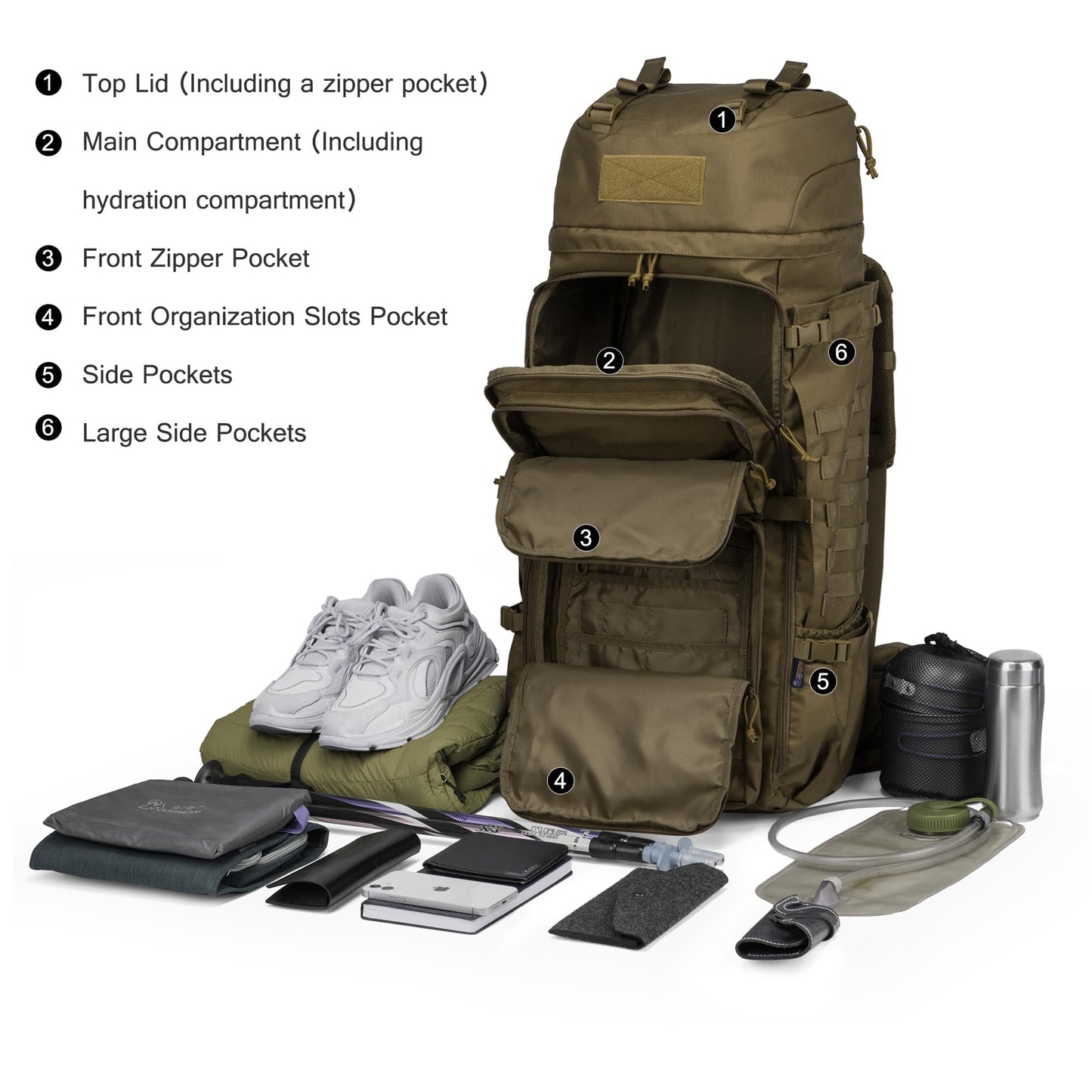Mardingtop 75L Molle Hiking Internal Frame Backpacks with Rain Cover for Camping,Backpacking,Travelling