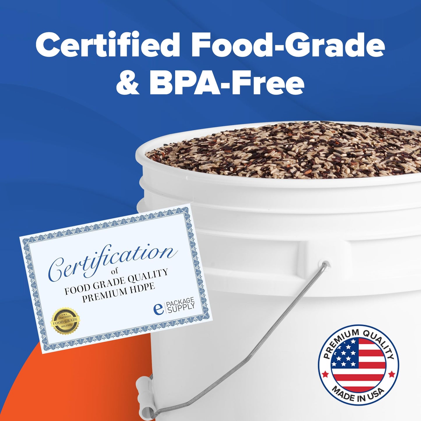 ePackageSupply 5 Gallon White Bucket with Gamma Seal Screw on Airtight Lid | Made in USA | Food Grade | Heavy-Duty | Durable 90 Mil All Purpose Pail | Easy Stack and Store | BPA Free (3 Count), White