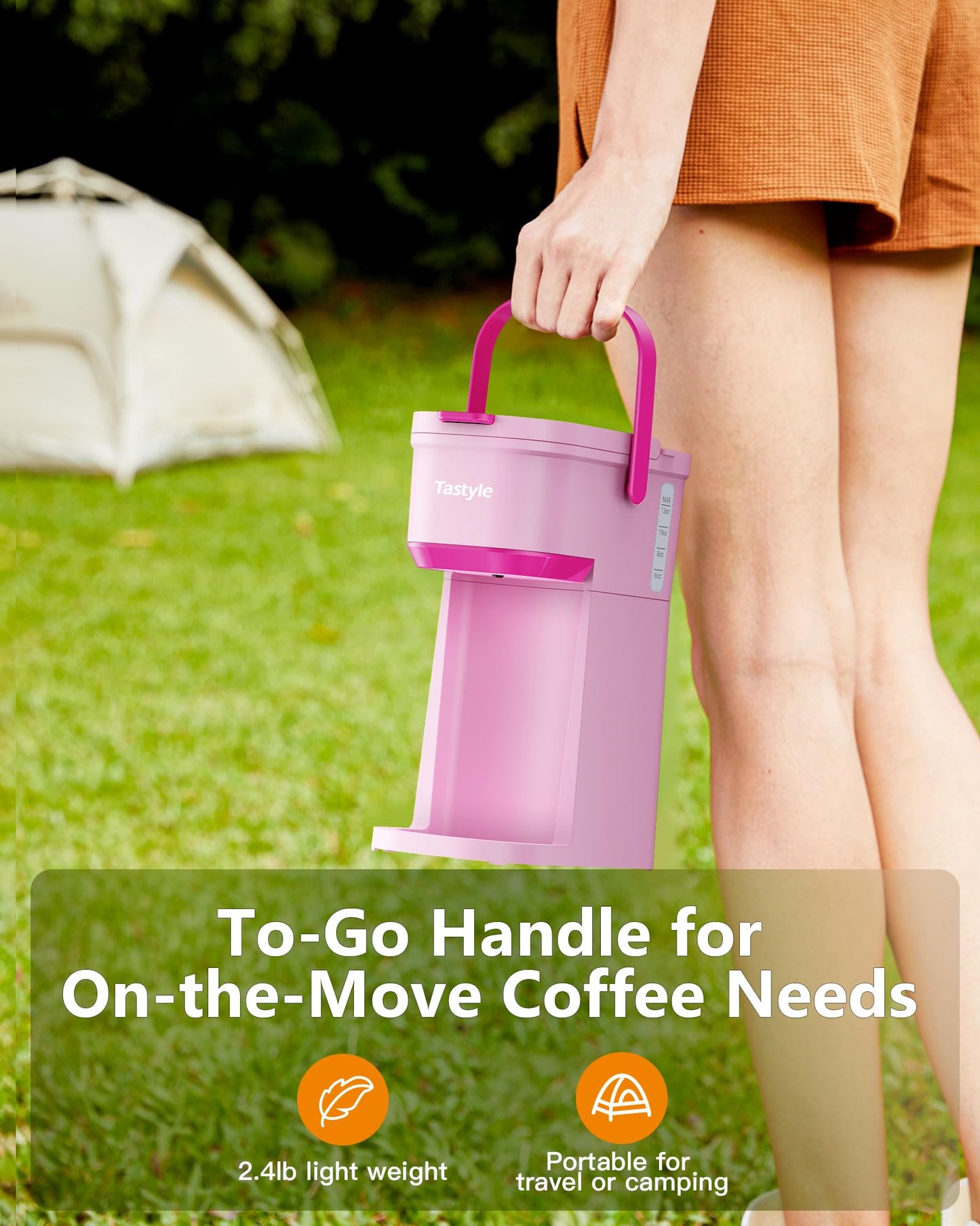 Single Serve One Cup Coffee Maker, for K Cups and Grounds, Mini Coffee Maker with Portable Handle, 6 to 12 Oz Brew Size, for Travel, Camping, Office, RV and Dorm, 120V, Black and Gold