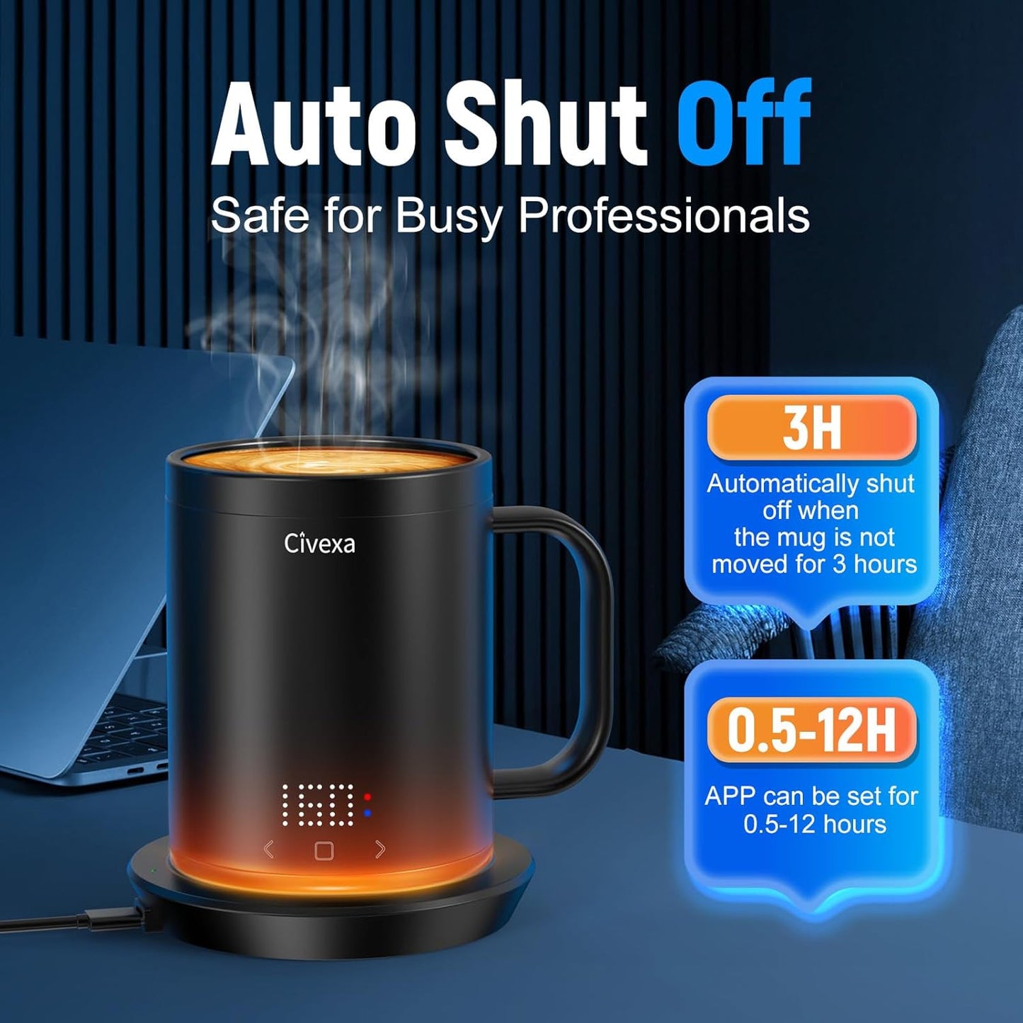 Rechargeable Self Heating Coffee Mug, Fast Heating & High Temperature, 14 Oz App-Controlled Heated Coffee Mug, 1F Precise Temperature Control Smart Mug Warmer for 150 Min Use
