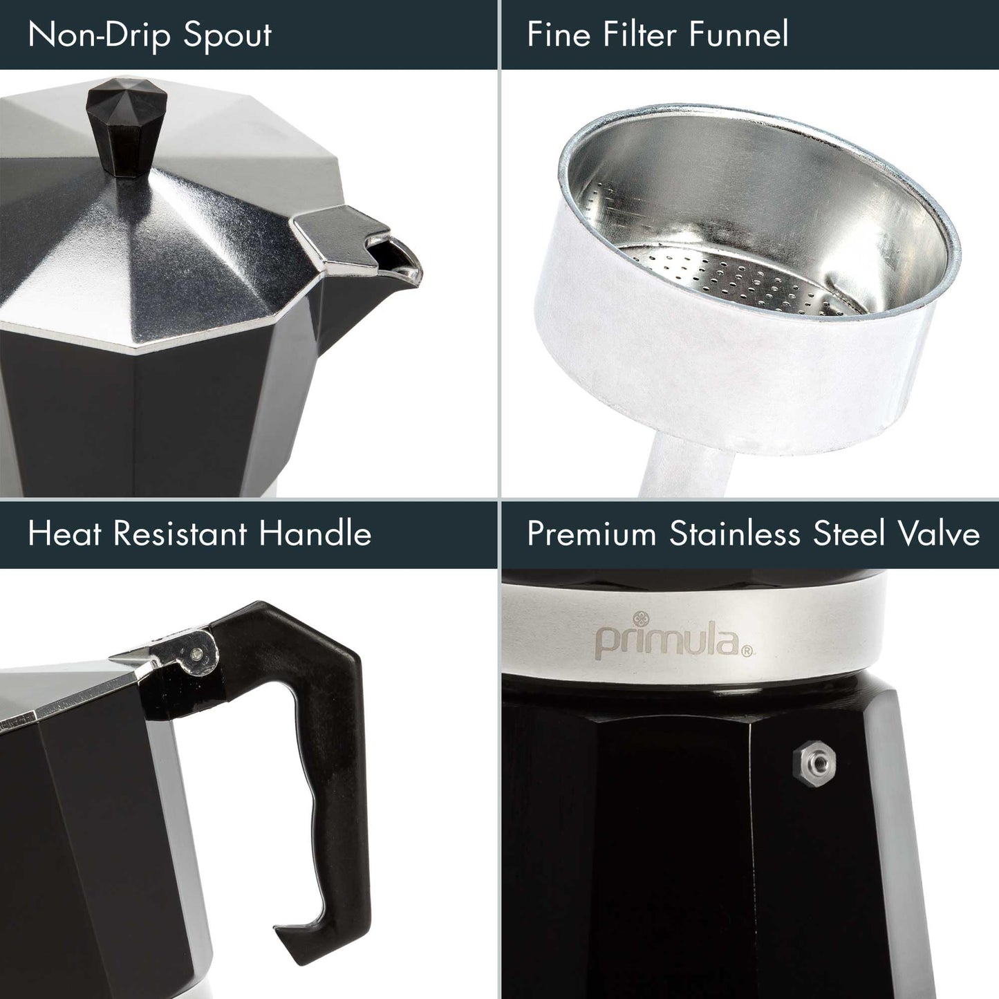 Primula Classic Stovetop Espresso and Coffee Maker, Moka Pot for Italian and Cuban Café Brewing, Greca Coffee Maker, Cafeteras, 12 Espresso Cups, Silver