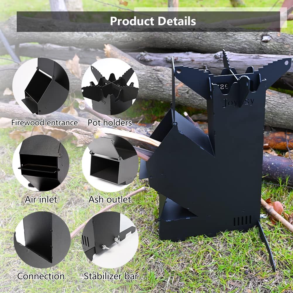 Rocket Stove Rocket Stove for Cooking Portable Wood Burning Stove Wood Fire Camping Stove for Cooking backyard cooking Camping grill outdoor events BBQ Comes with storage bag