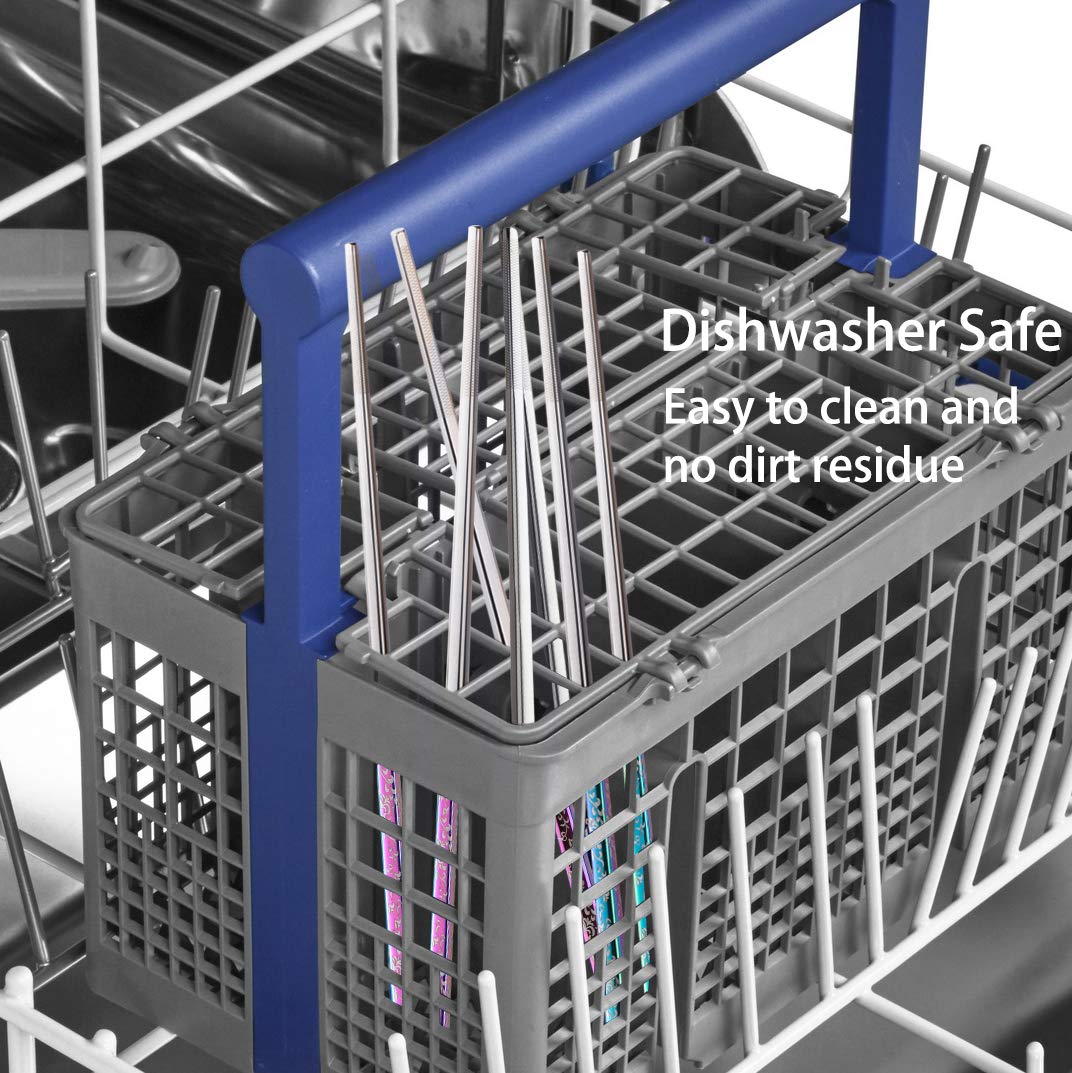 Titanium Plated Chopstick Stainless Steel Chopsticks Metal Chopsticks Reusable Dishwasher safe Premium Laser Engraved Chop Sticks for Eating 2 Pairs Gift Set Blue Silver