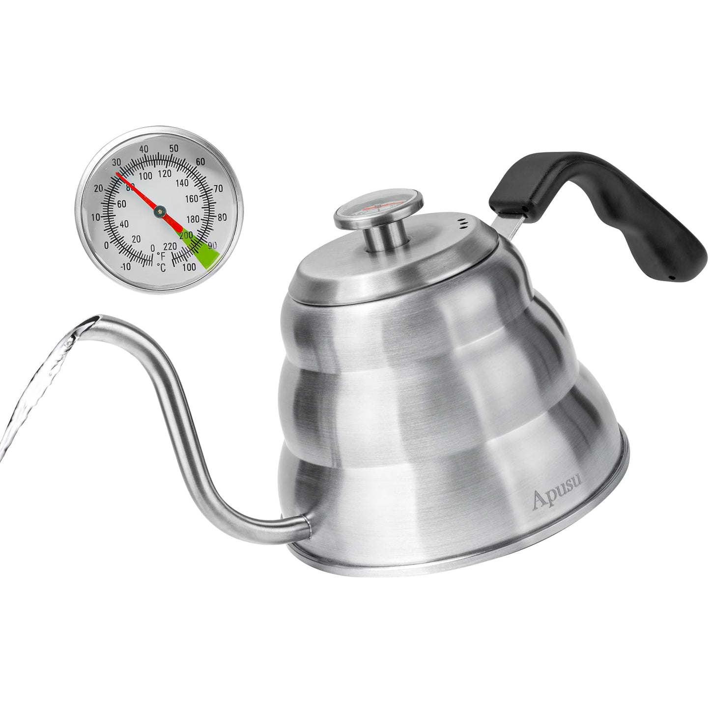 Tea Kettle with Thermometer Pot Black Stovetop Tea Kettle 40 oz 1200ml Gooseneck Kettle Teapot Pour Over Coffee Kettle with Thermometer,40oz,Black,1Pack