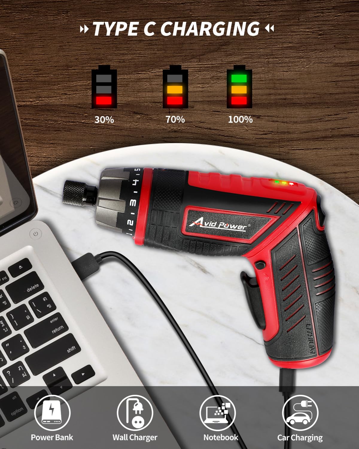 AVID POWER Electric Screwdriver Set Rechargeable 4V Cordless Screwdriver Kit with 44pcs Accessories, 5.65Nm Screw Gun, 5+1 Torque Setting, 2 Position Handle with LED Light