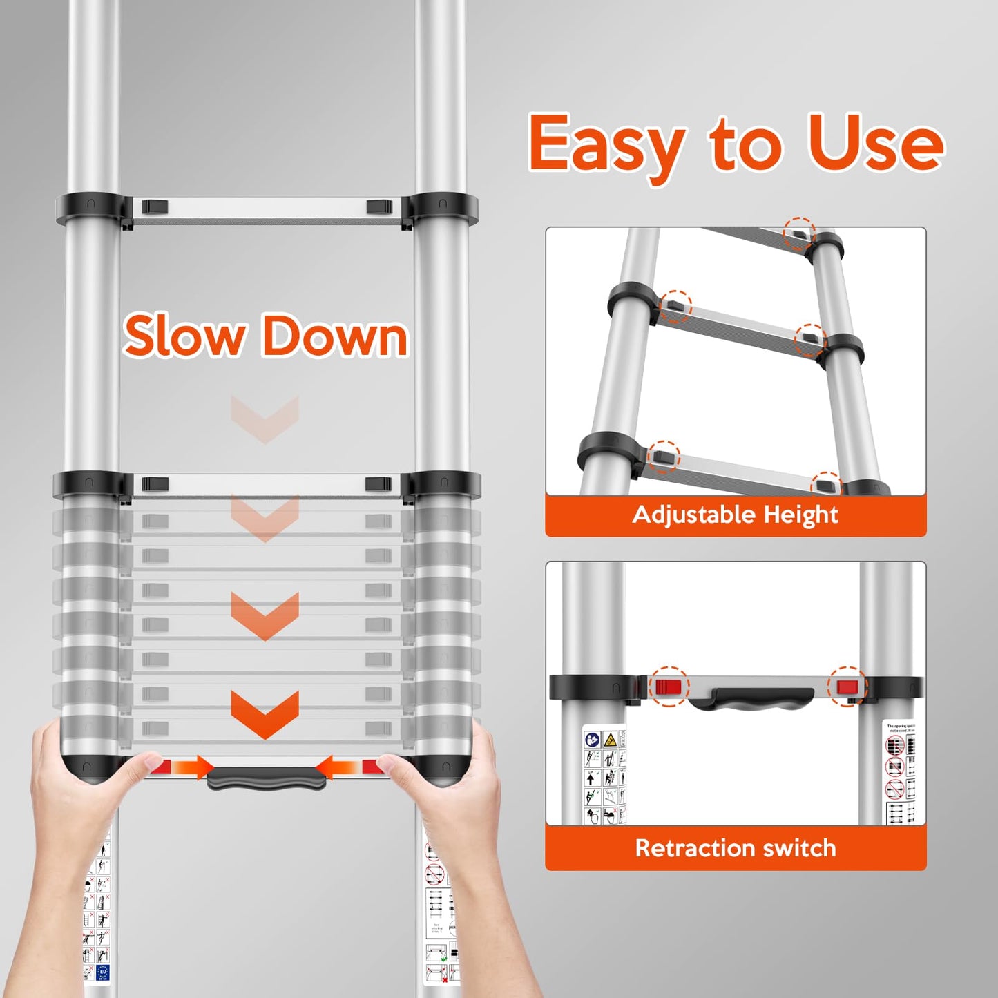 Telescoping Ladder,12.5 FT Extension Ladder, Heavy Duty 330lbs Max Capacity, Multi-Purpose Collapsible Ladder for RV or Outdoor Work