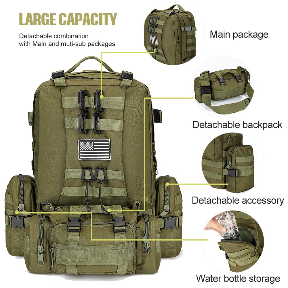 Large Military Tactical Backpack for Men, 40-50L Backpacks for Women, Bug out Bag Army 3 Days Assault Pack Bags Rucksack with Molle System Black Camouflage-2