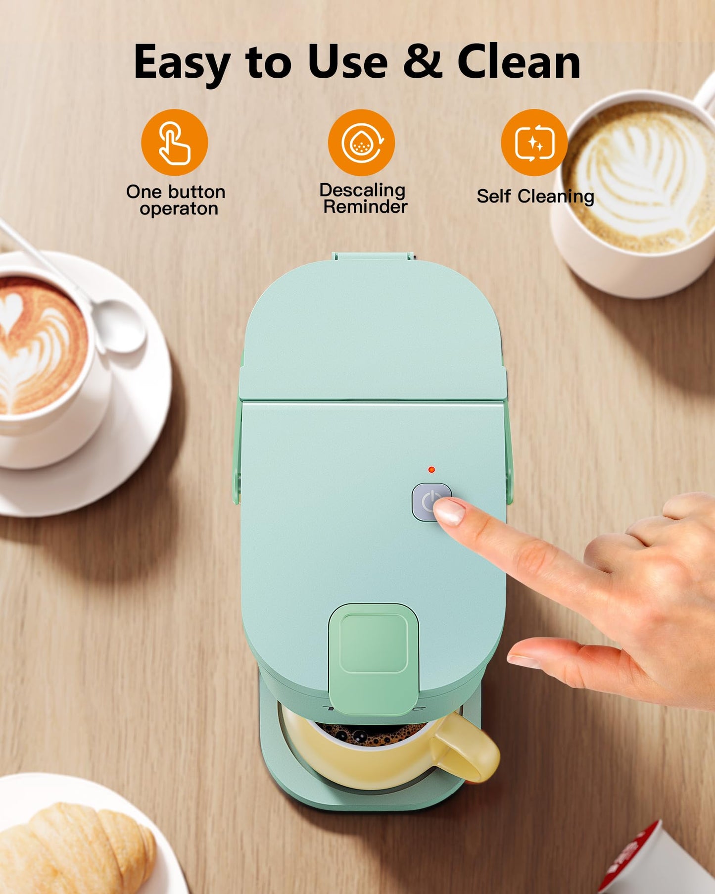 Single Serve One Cup Coffee Maker, for K Cups and Grounds, Mini Coffee Maker with Portable Handle, 6 to 12 Oz Brew Size, for Travel, Camping, Office, RV and Dorm, 120V, Black and Gold