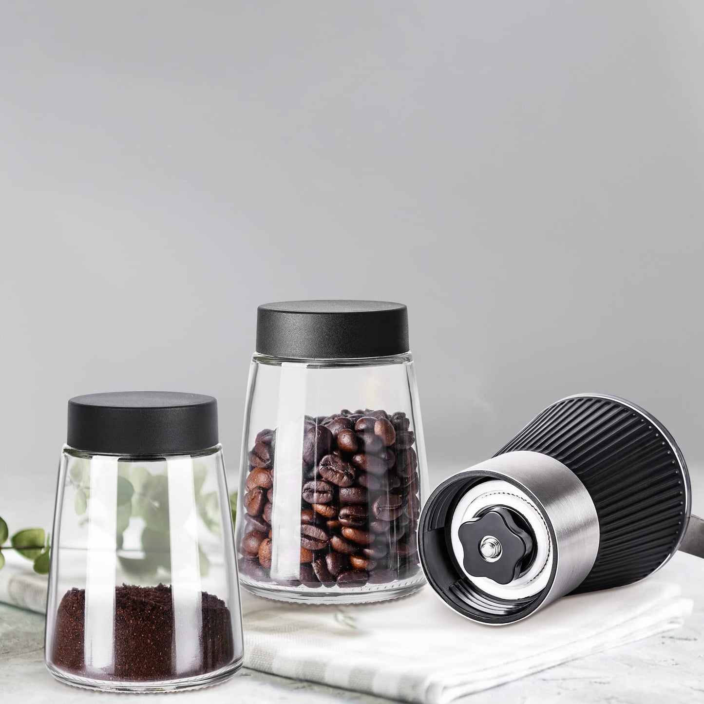PARACITY Manual Coffee Bean Grinder with Ceramic Burr, Hand Coffee Grinder Mill Small with 2 Glass Jars( 11OZ per Jar) Stainless Steel Handle for Drip Coffee, Espresso, French Press, Turkish Brew