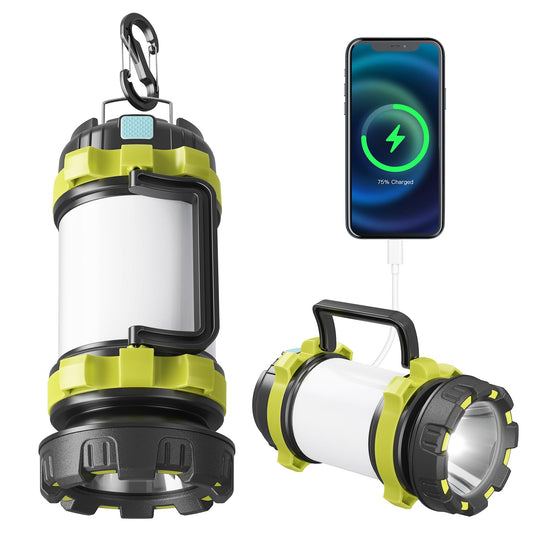 Alpswolf Camping Lantern Rechargeable, 4000mAh Camping Flashlight 6 Modes LED Lantern Portable Rechargeable Lanterns for Power Outage, Emergencies Light for Hiking, Green, 2 Packs