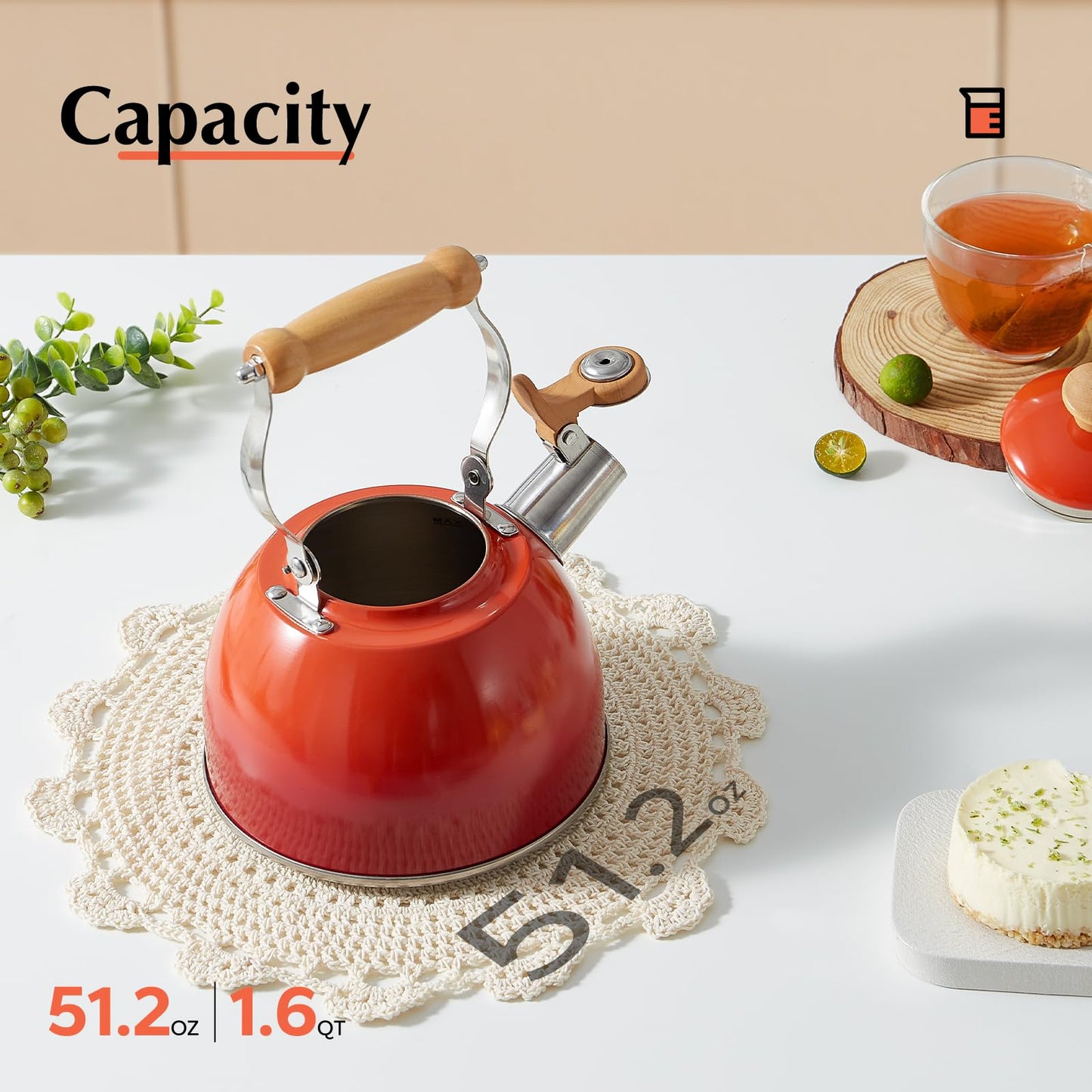 ROCKURWOK Tea Kettle, Tea Pot with Cool Touch Ergonomic Handle, Teapot Food Grade Stainless Steel, Tea Kettle Stovetop, Kettle Teapot, Whistling Tea Kettle, Small Tea Kettle, 1.6 Quart (Green)