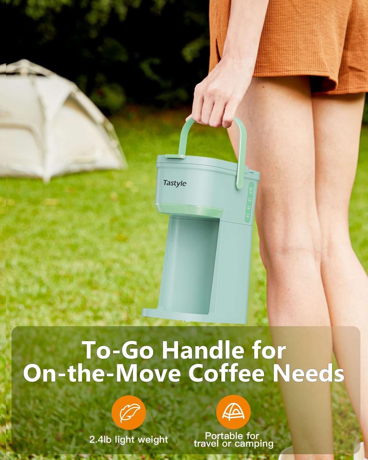 Single Serve One Cup Coffee Maker, for K Cups and Grounds, Mini Coffee Maker with Portable Handle, 6 to 12 Oz Brew Size, for Travel, Camping, Office, RV and Dorm, 120V, Black and Gold