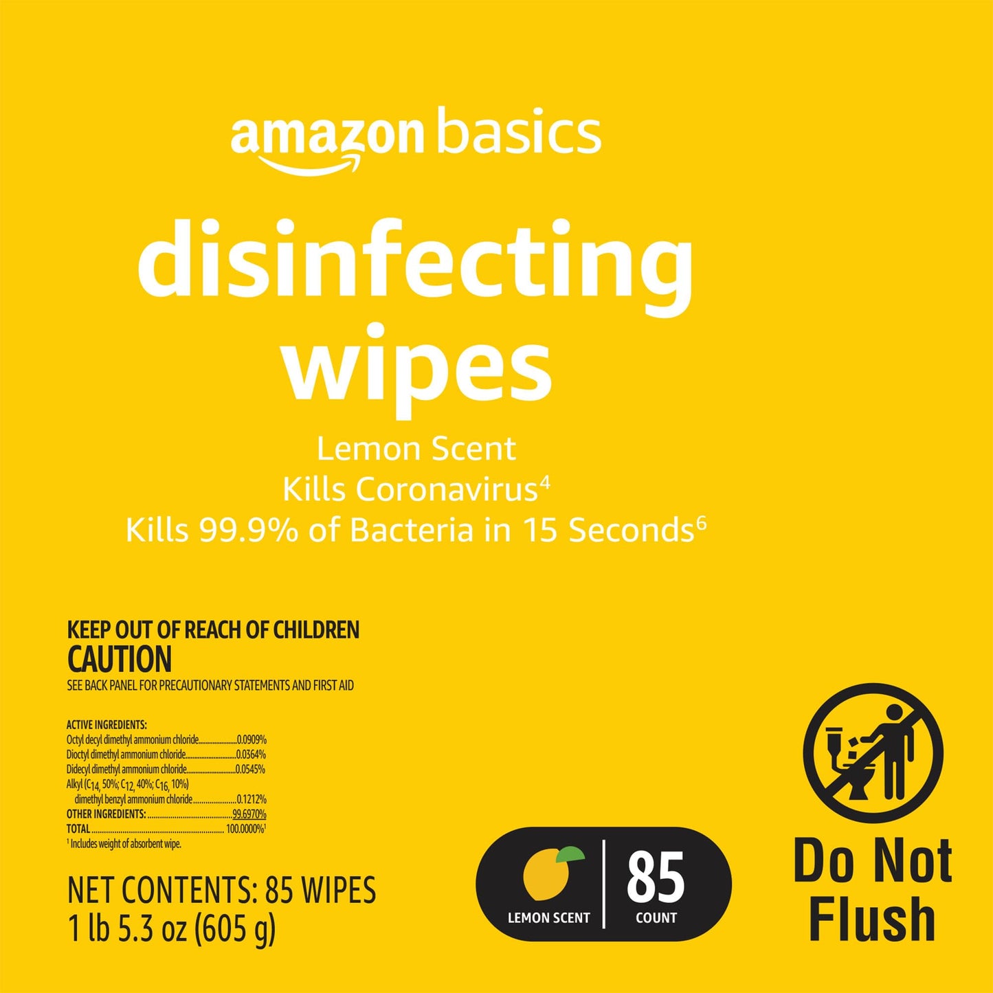 Amazon Basics Disinfecting Wipes, Lemon & Fresh Scent, Sanitizes, Cleans & Deodorizes, 255 Count (3 Packs of 85)