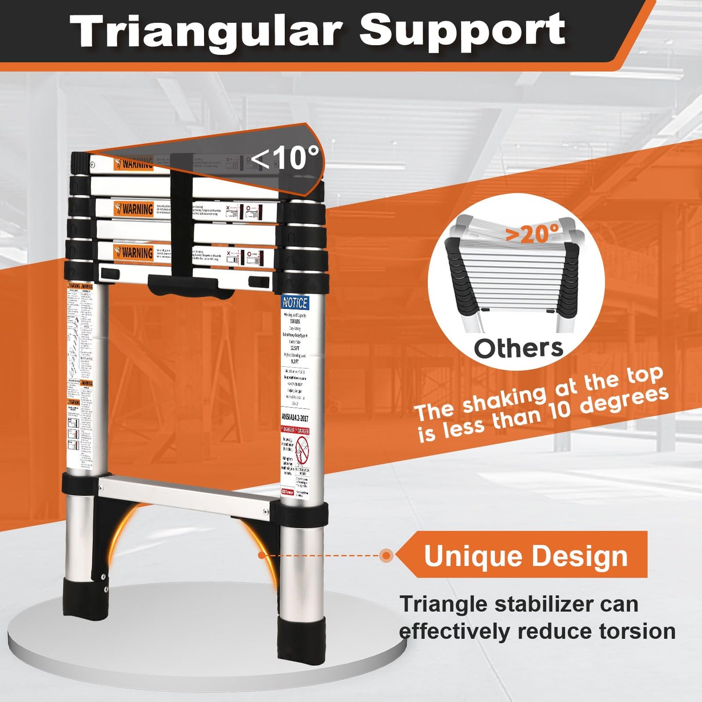 Telescoping Ladder, SocTone 12.5 FT Aluminum Lightweight Extension Ladder with 2 Triangle Stabilizers, Heavy Duty 330lbs Max Capacity, Multi-Purpose Collapsible Ladder for RV or Outdoor Work