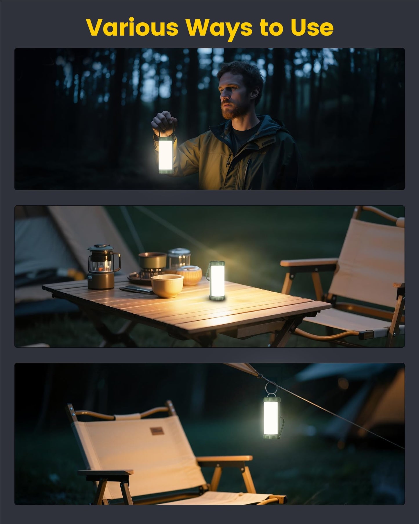 Glocusent Camping Lantern Rechargeable, Up to 80Hrs, 5000mAh 106 LED Lantern with 5 Brightness 3 Modes & SOS, IP68 Waterproof, Max 1200LM, Camping Light for Power Outages Hiking Emergency Hurricane