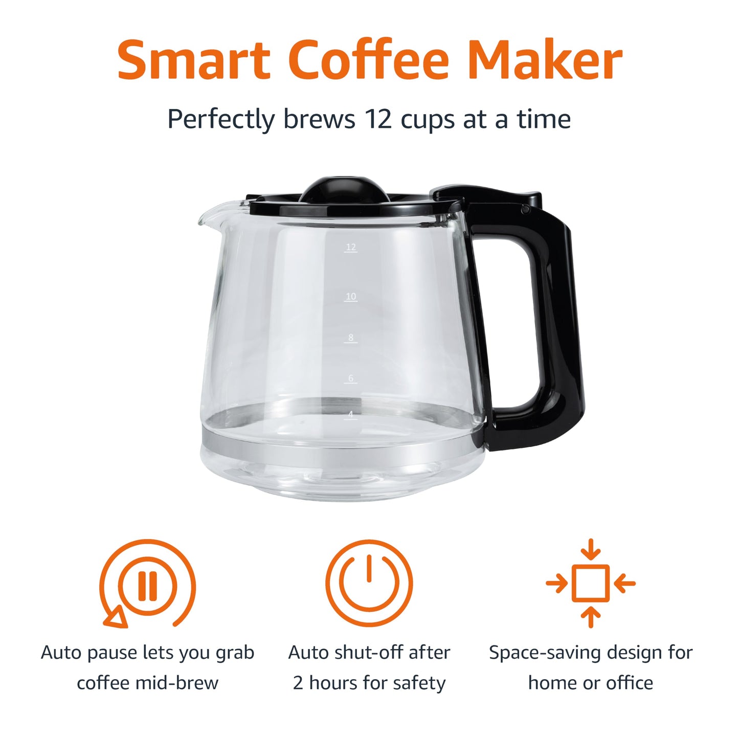 Amazon Basics Coffee Makers, 5-Cup Coffee Machines with Reusable Filter, Coffee Pots, Black & Stainless Steel