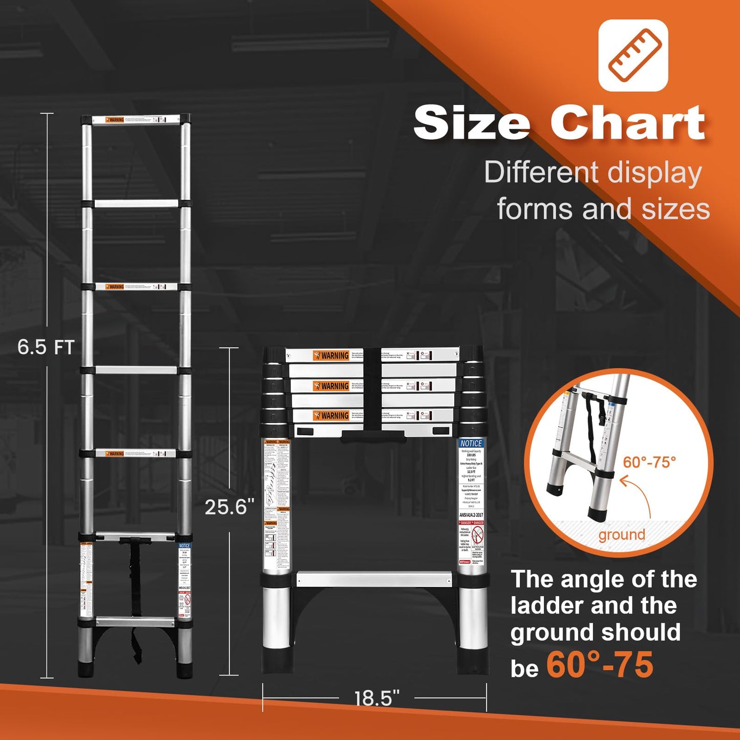 Telescoping Ladder, SocTone 12.5 FT Aluminum Lightweight Extension Ladder with 2 Triangle Stabilizers, Heavy Duty 330lbs Max Capacity, Multi-Purpose Collapsible Ladder for RV or Outdoor Work