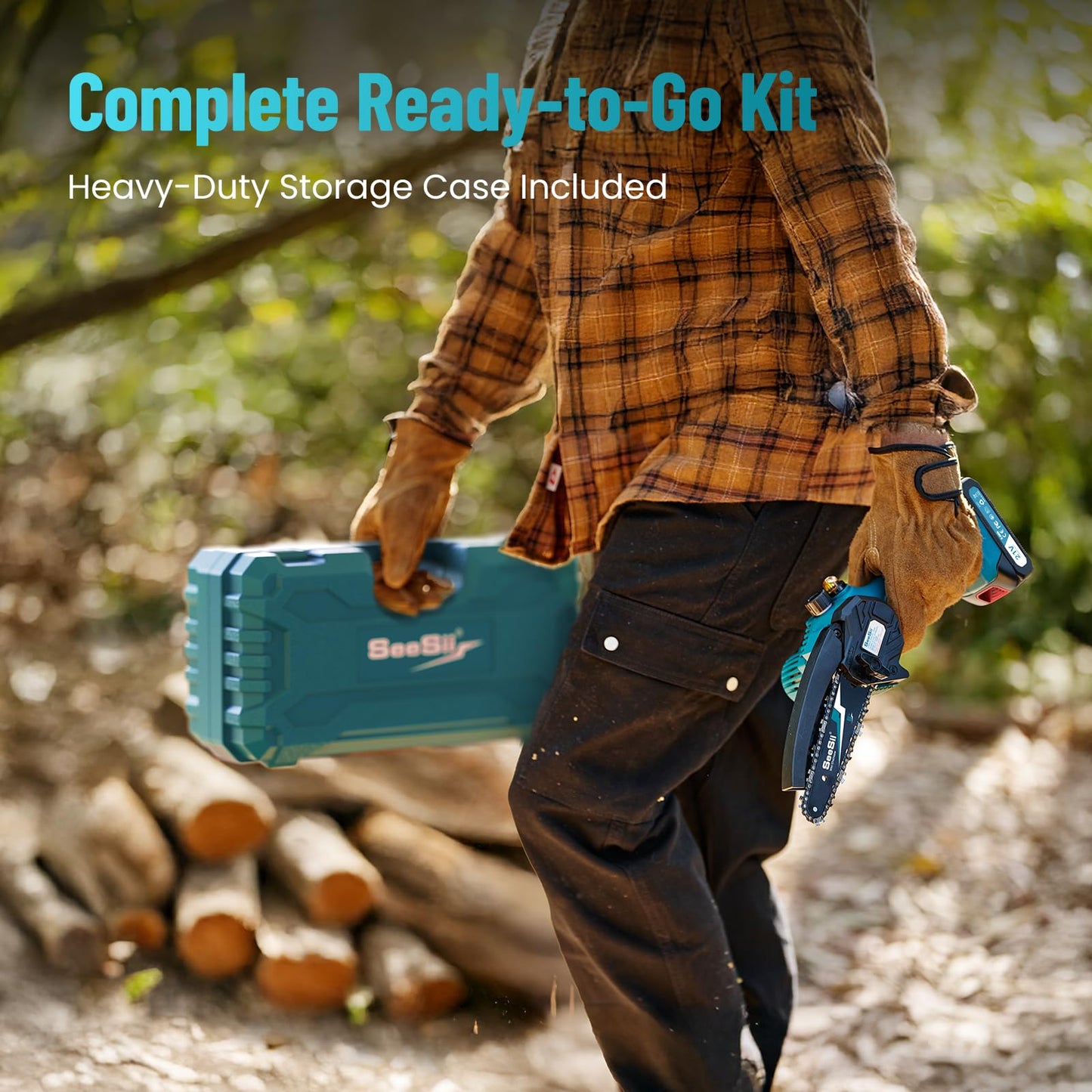 Seesii Mini Chainsaw, 6-inch Mini Chainsaw Cordless, Handheld Electric Power Chain Saw with 2 Batteries, for Tree Trimming Wood Cutting, Best Gifts for Father, Dad, Husband, Men