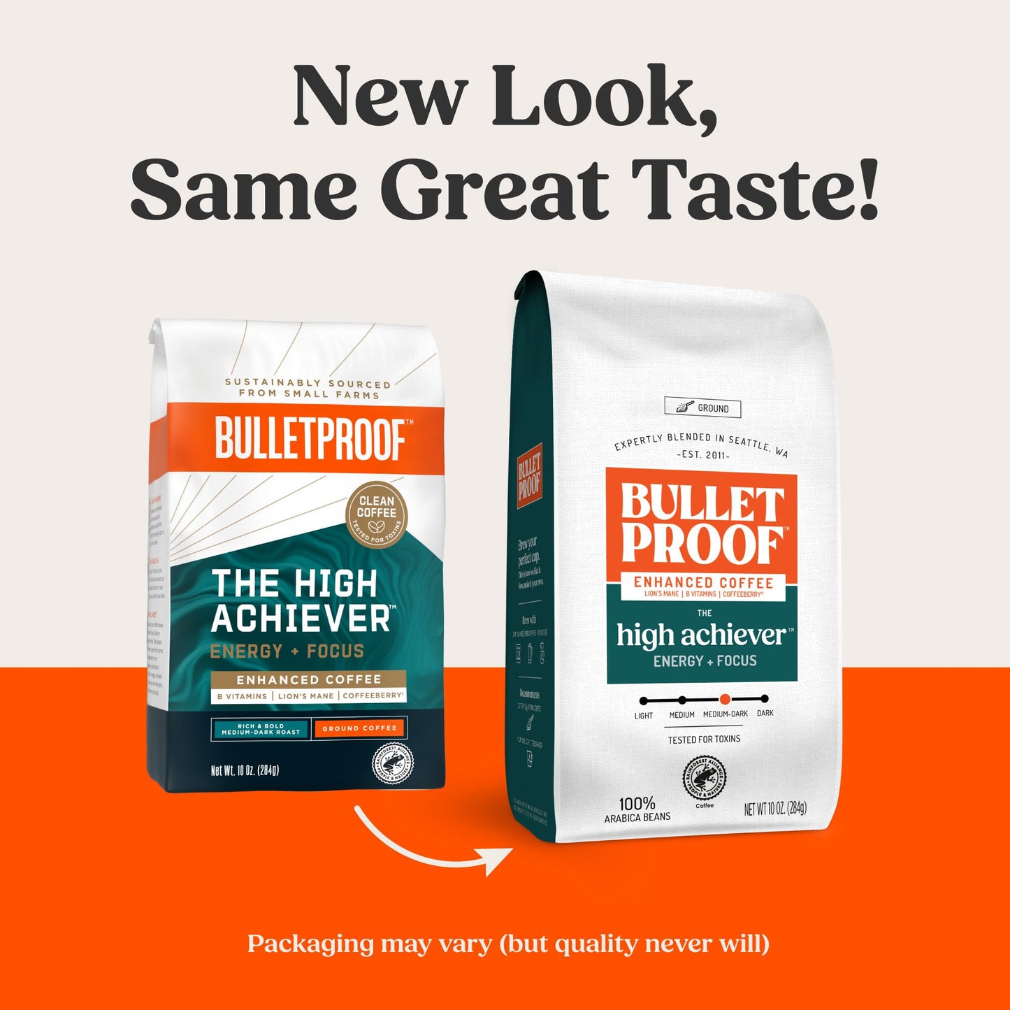 Bulletproof The High Achiever Ground Coffee, 10 Ounces, Medium-Dark Roast Enhanced Coffee with Lion's Mane Mushroom, B Vitamins, and Adaptogens for Energy and Focus