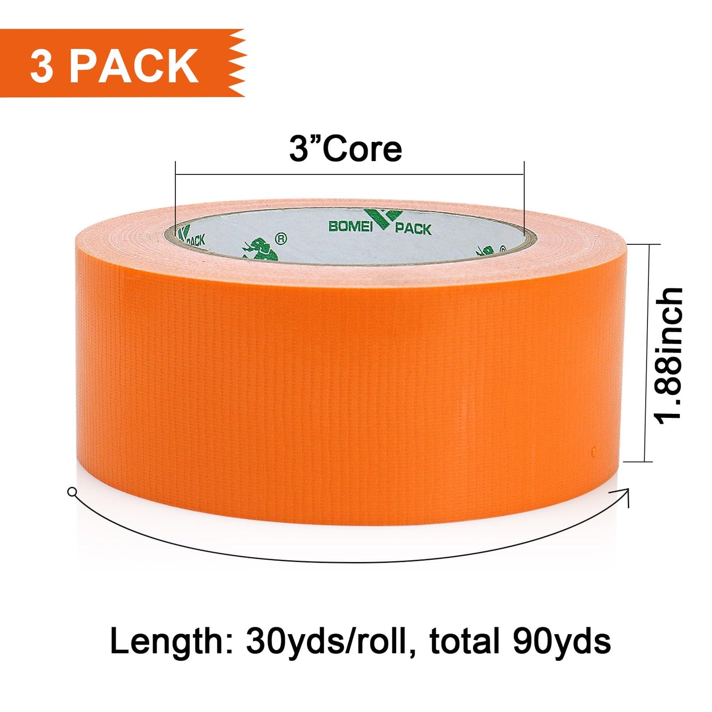 BOMEI PACK Green Duct Tape, 3Rolls Heavy Duty Strong Industrial Color Duct Tape 9mil x 1.88inch x 30yds for Packing and Repairing