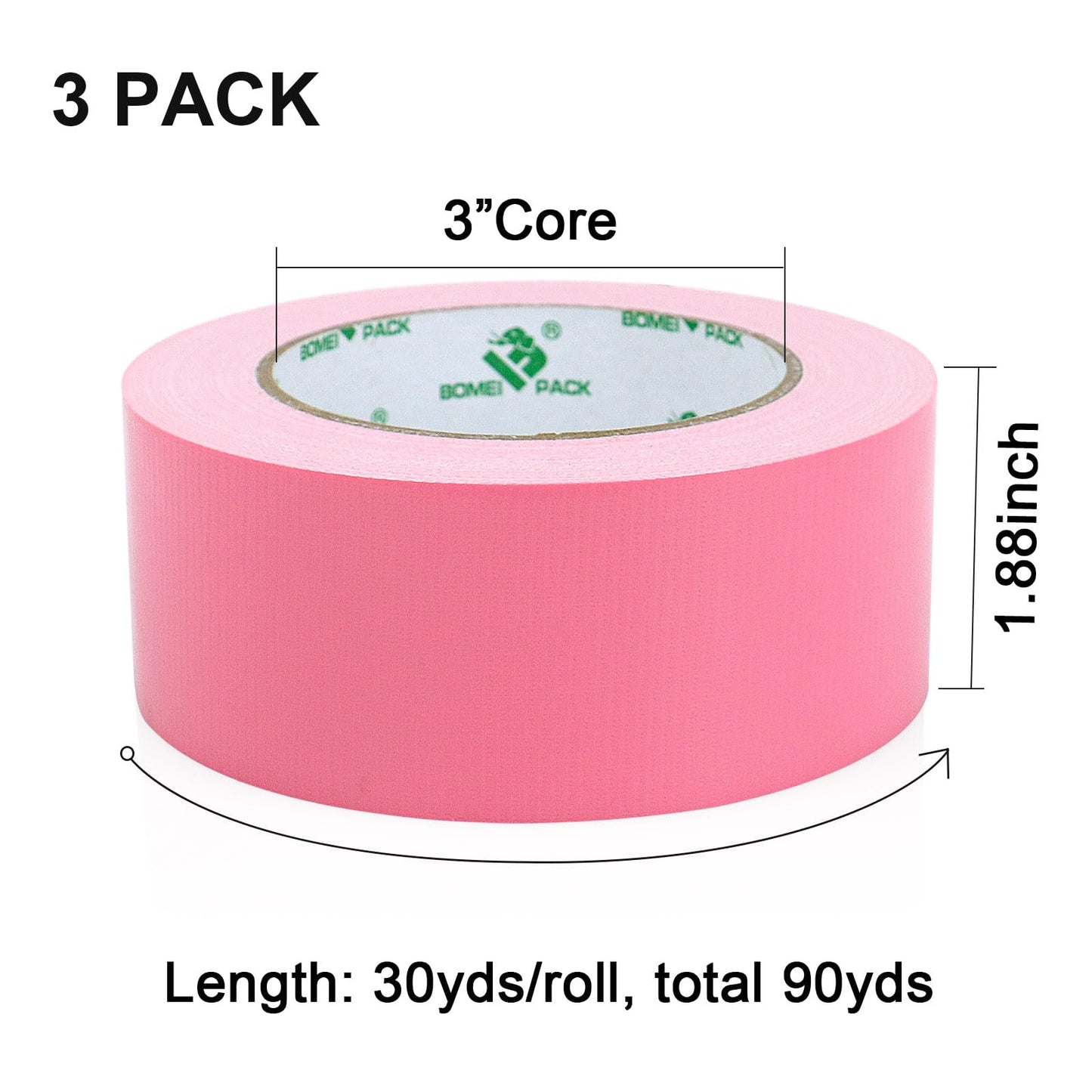 BOMEI PACK Green Duct Tape, 3Rolls Heavy Duty Strong Industrial Color Duct Tape 9mil x 1.88inch x 30yds for Packing and Repairing