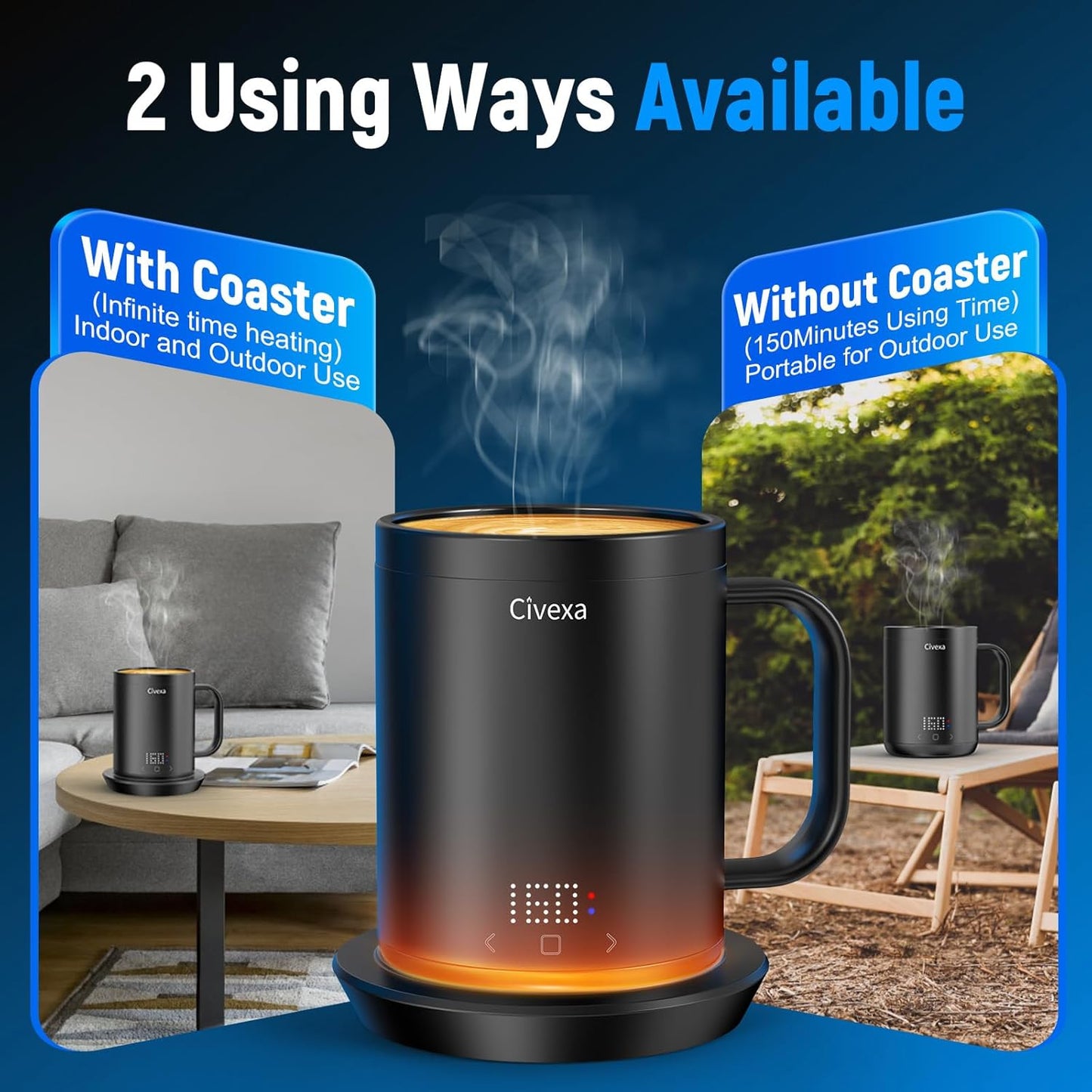 Rechargeable Self Heating Coffee Mug, Fast Heating & High Temperature, 14 Oz App-Controlled Heated Coffee Mug, 1F Precise Temperature Control Smart Mug Warmer for 150 Min Use