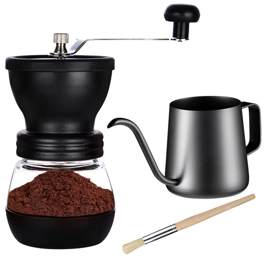 PARACITY Manual Coffee Bean Grinder with Ceramic Burr, Hand Coffee Grinder Mill Small with 2 Glass Jars( 11OZ per Jar) Stainless Steel Handle for Drip Coffee, Espresso, French Press, Turkish Brew