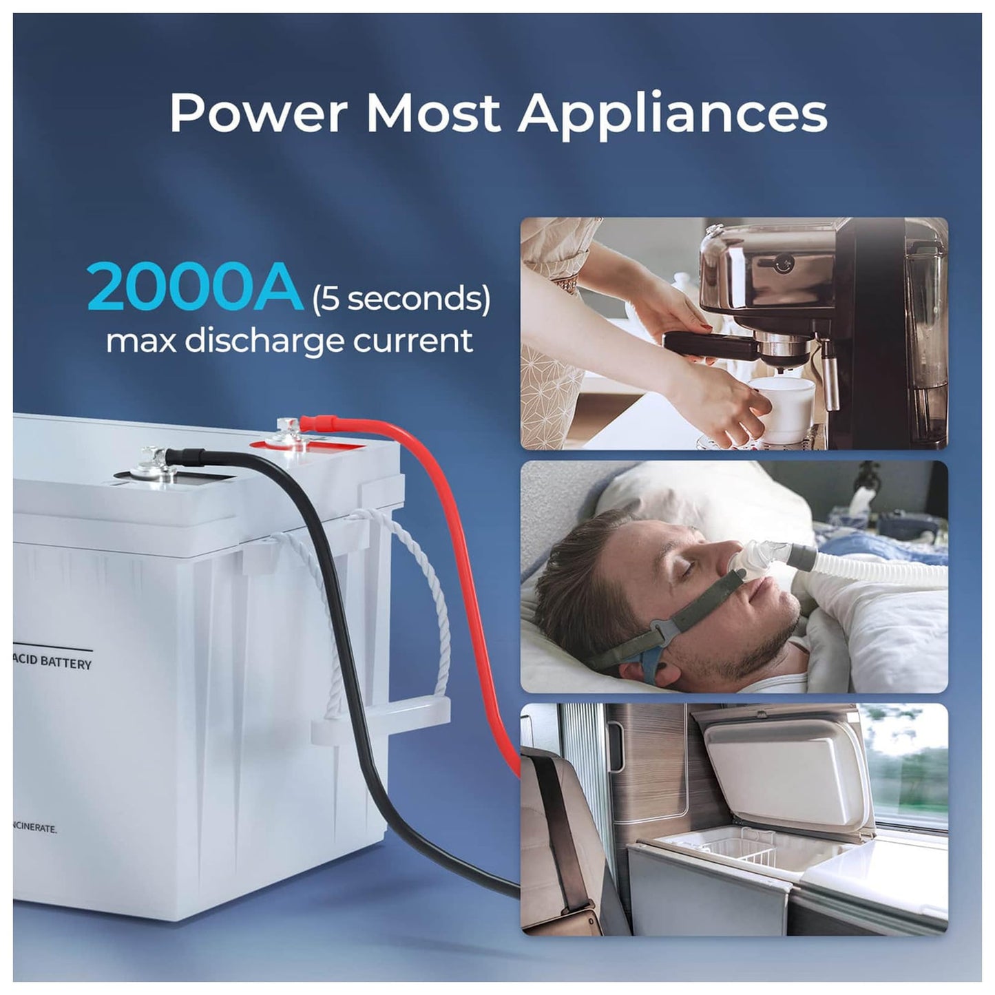 Renogy Deep Cycle AGM Battery 12 Volt 200Ah, 3% Self-Discharge Rate, 2000A Max Discharge Current, Safe Charge Most Home Appliances for RV, Camping, Cabin, Marine and Off-Grid System, Maintenance-Free