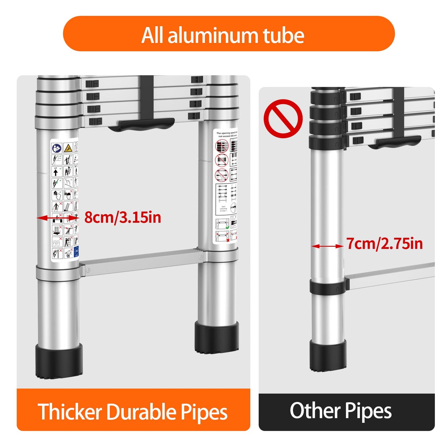 Telescoping Ladder,12.5 FT Extension Ladder, Heavy Duty 330lbs Max Capacity, Multi-Purpose Collapsible Ladder for RV or Outdoor Work