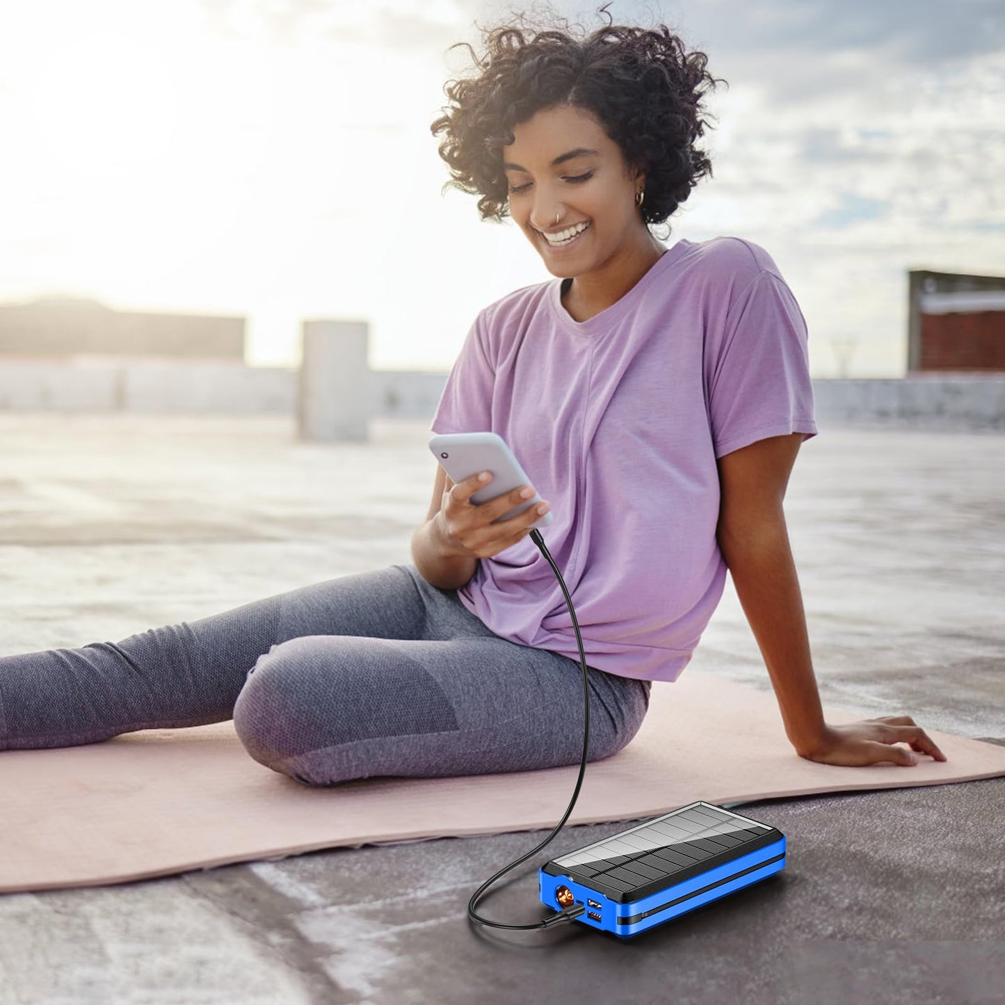 Portable Charger Solar Power Bank 52800mAh 5V/3A Fast Charging Battery Pack with Built in 4 Cables 2 Outputs & LED Flashlight for Cell Phone Camping and Hiking