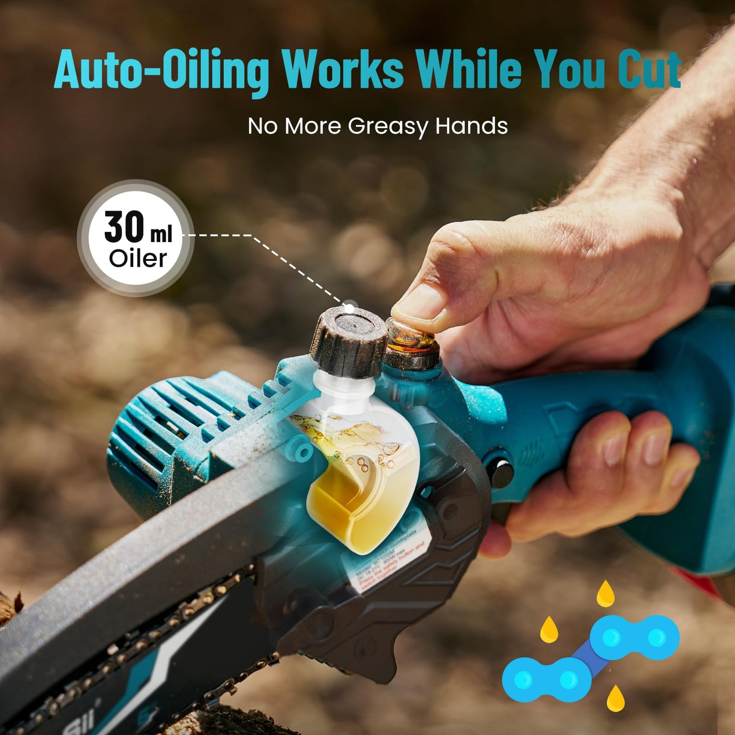 Seesii Mini Chainsaw, 6-inch Mini Chainsaw Cordless, Handheld Electric Power Chain Saw with 2 Batteries, for Tree Trimming Wood Cutting, Best Gifts for Father, Dad, Husband, Men