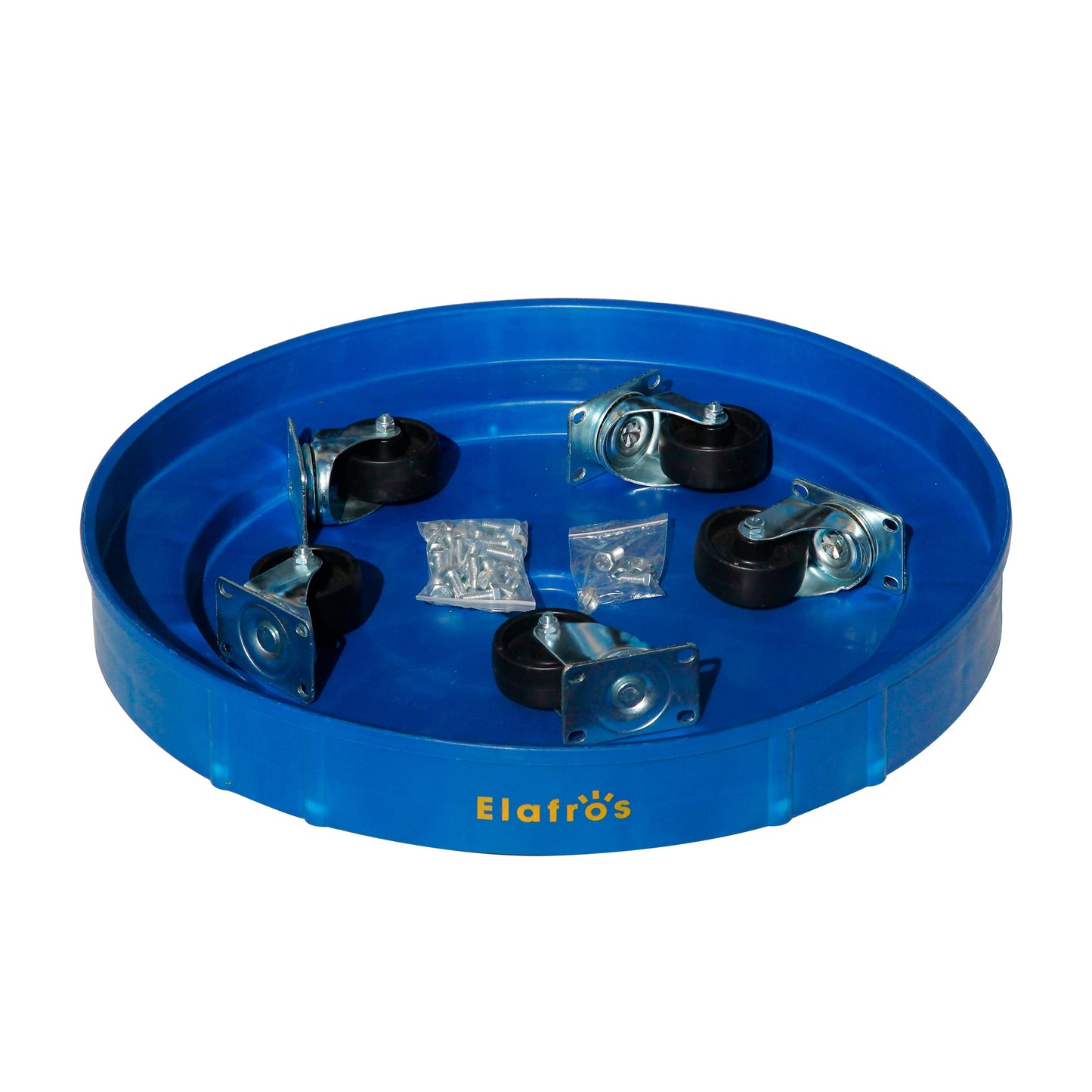 ELAFROS 30 Gallon and 55 Gallon Heavy Duty Plastic Drum Dolly – Durable Plastic Drum Cart 900 lb. Capacity- Barrel Dolly with 5 Swivel Casters Wheel,Blue