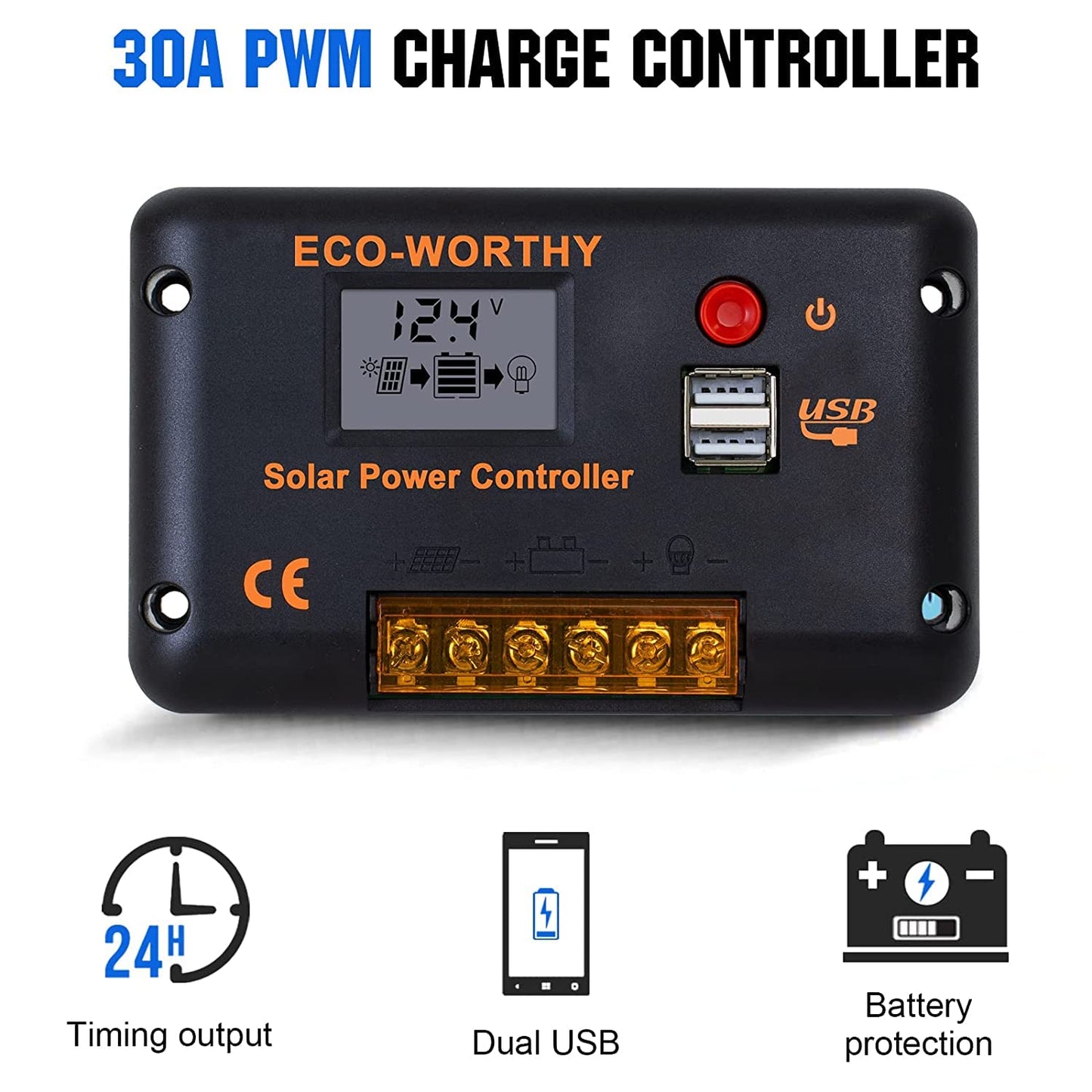 ECO-WORTHY 200 Watts 12 Volt/24 Volt Solar Panel Kit with High Efficiency Monocrystalline Solar Panel and 30A PWM Charge Controller for RV, Camper, Vehicle, Caravan and Other Off Grid Applications