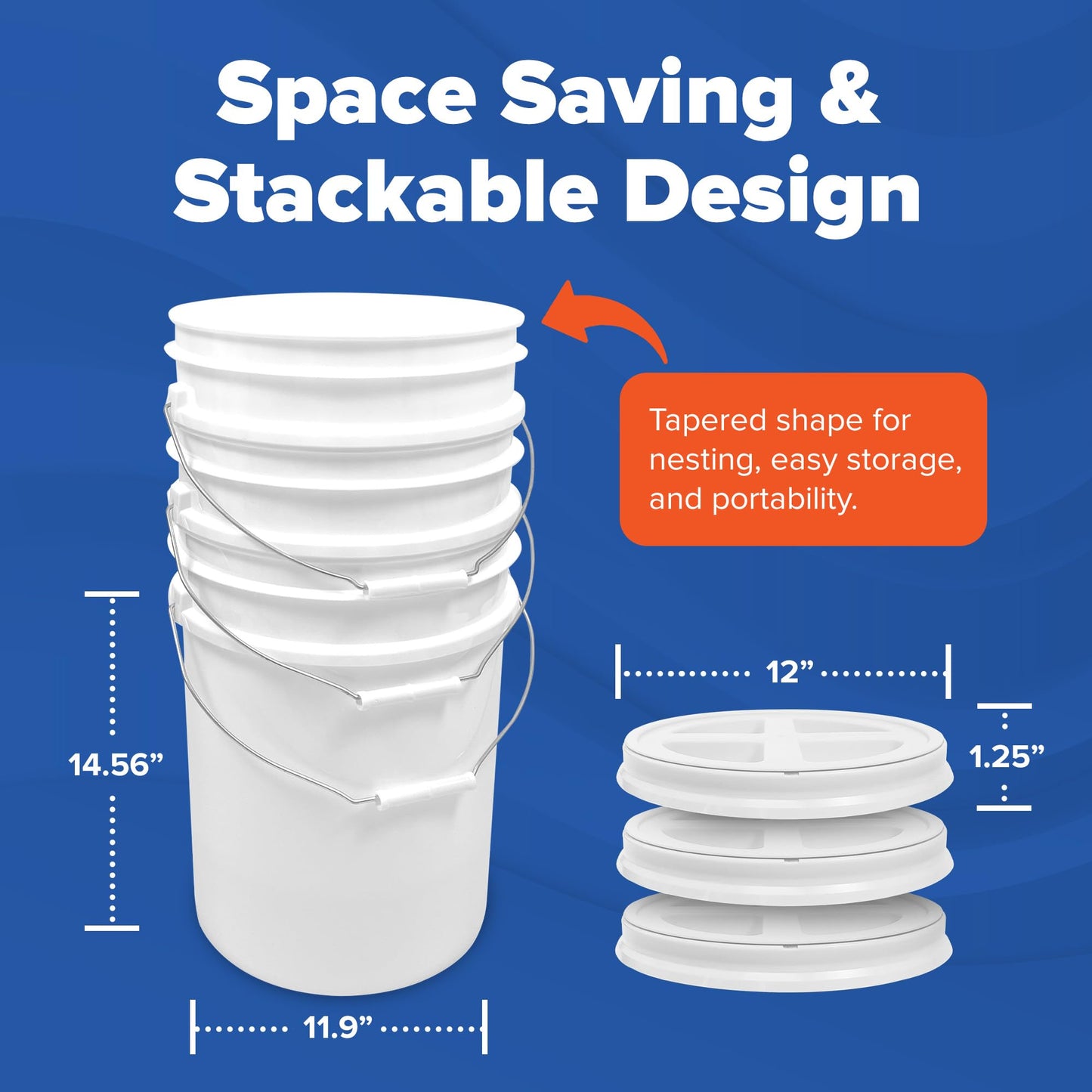 ePackageSupply 5 Gallon White Bucket with Gamma Seal Screw on Airtight Lid | Made in USA | Food Grade | Heavy-Duty | Durable 90 Mil All Purpose Pail | Easy Stack and Store | BPA Free (3 Count), White