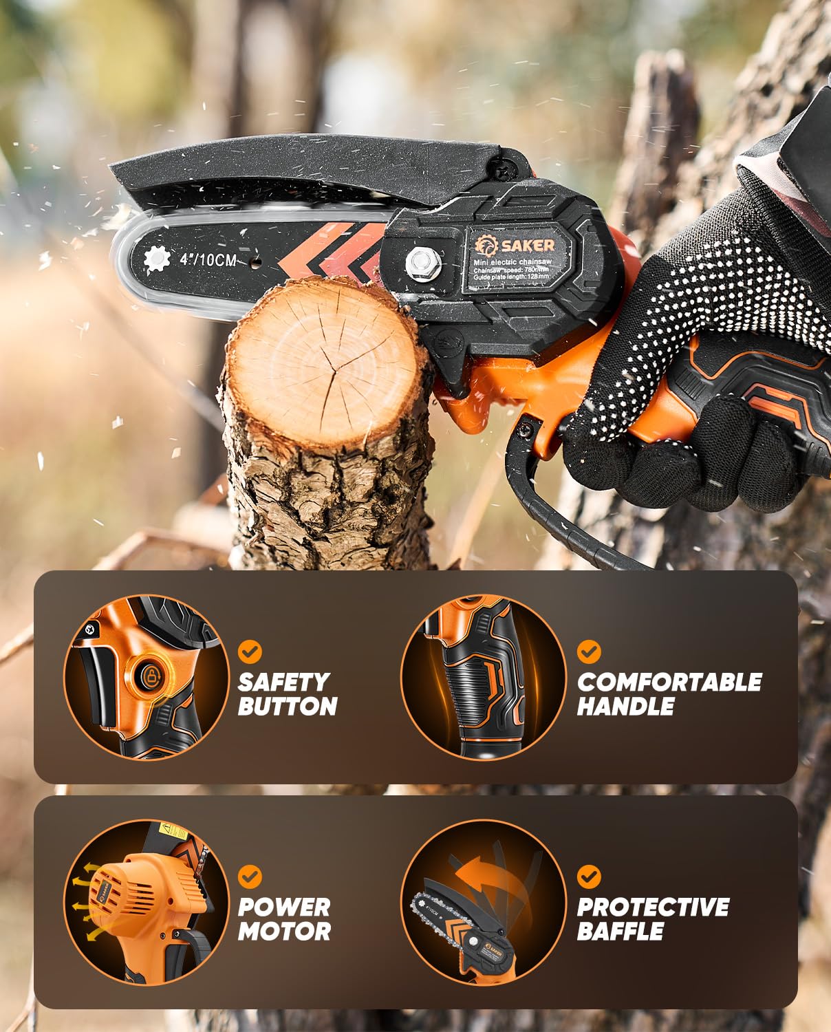 Saker Mini Chainsaw,2025 New Upgrade Electric Chainsaws,Portable Chain Saw Cordless Battery Powered,Small Handheld Chain Saws Pruning Shears Saw for Wood Tree Branches,Courtyard and Garden