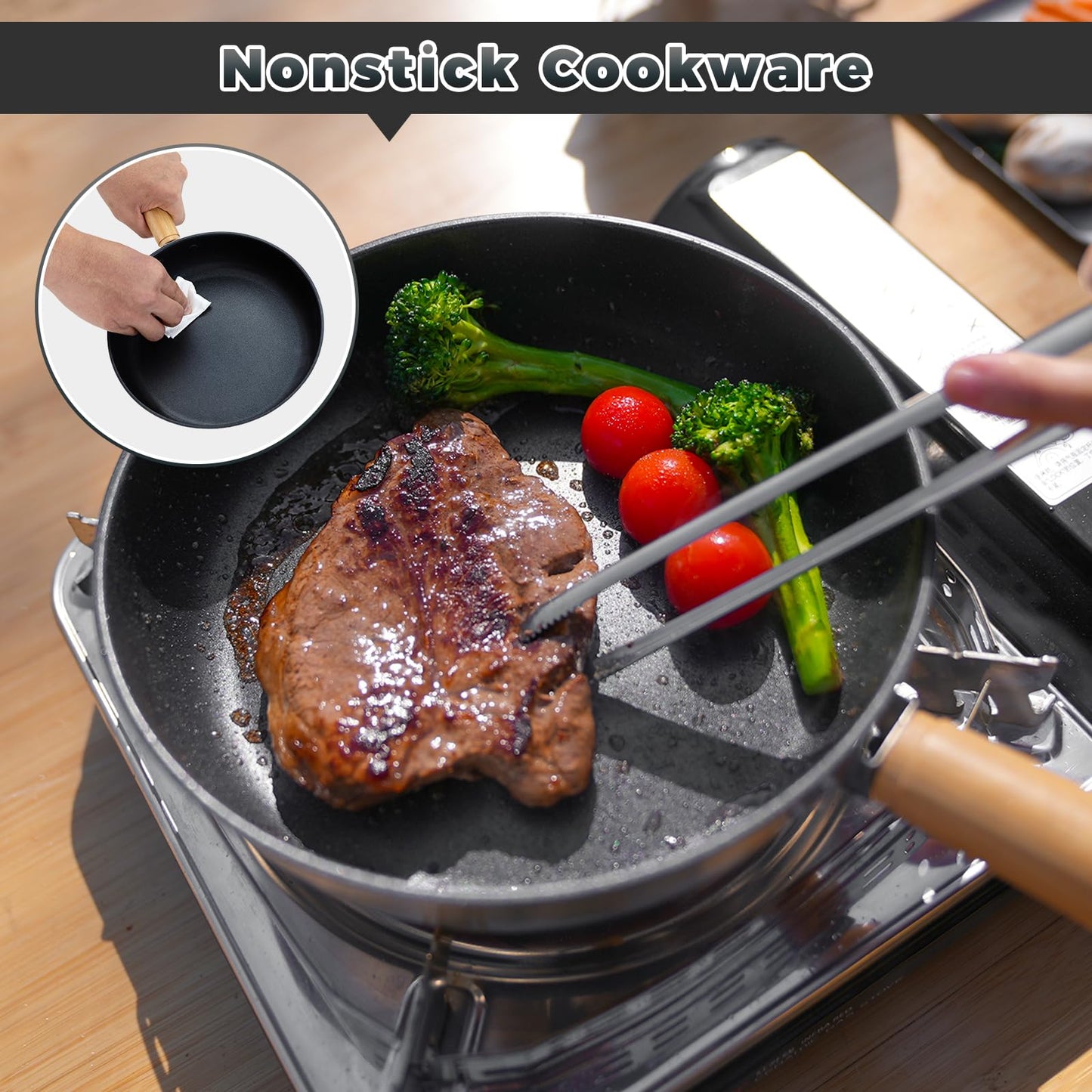 KingCamp Camping Cookware Set 304 Stainless Steel Campfire Cooking Pots Pan and Kettle with Travel Tote Bag for Camping Outdoor Kitchen Cooking Picnic for 4-6