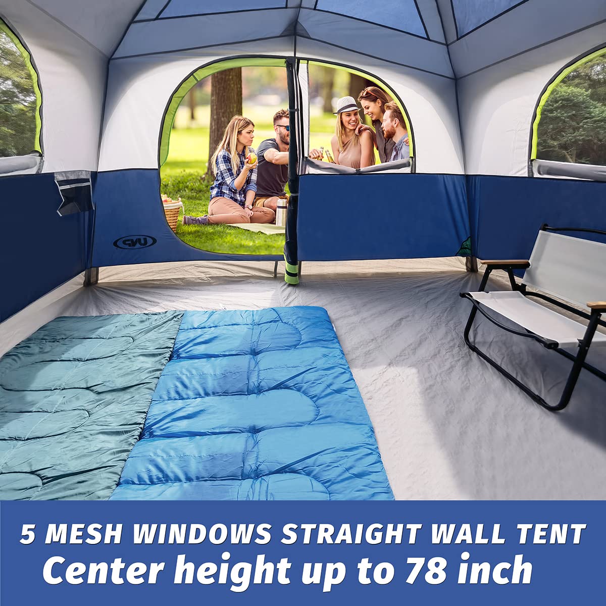 UNP Tents 6 Person Waterproof Windproof Easy Setup,Double Layer Family Camping Tent with 1 Mesh Door & 5 Large Mesh Windows -10'X9'X78in(H)