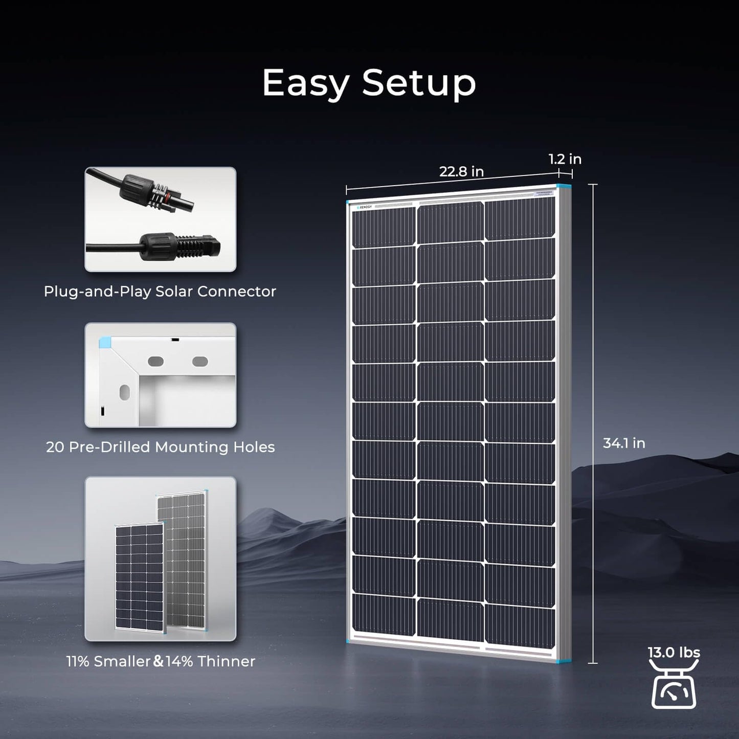 Renogy Solar Panel 100 Watt 12 Volt, High-Efficiency Monocrystalline PV Module Power Charger for RV Marine Rooftop Farm Battery and Other Off-Grid Applications, RNG-100D-SS, Single 100W