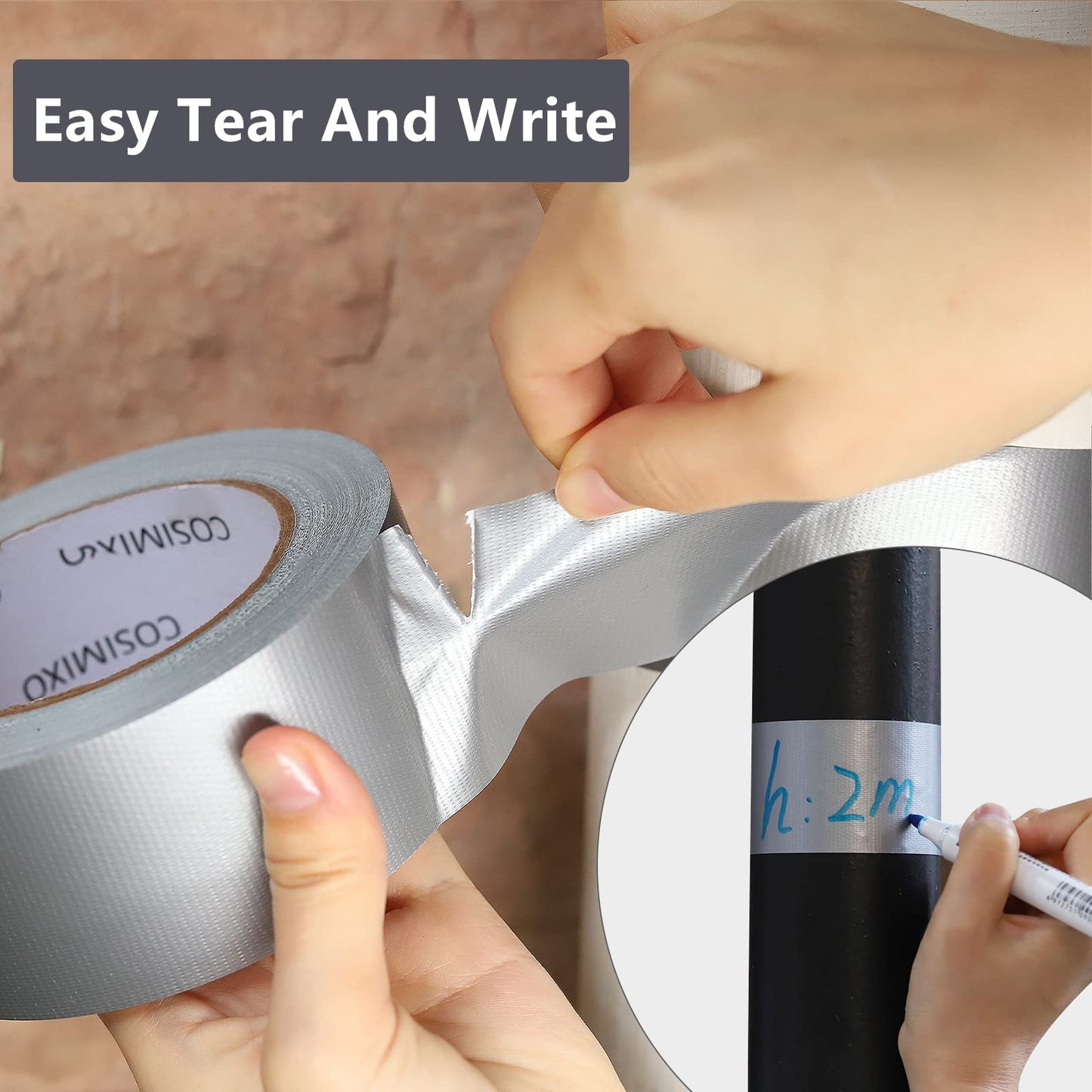 COSIMIXO 5-Pack Black Heavy Duty Duct Tape, 2 inches x 30 Yards, Strong, Flexible, No Residue, All-Weather and Tear by Hand - Bulk Value for Repairs, Industrial, Professional Use