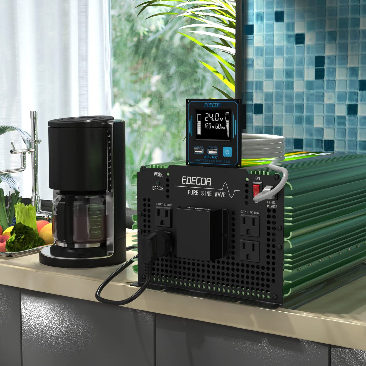 EDECOA Pure Sine Wave Power Inverter 3500W DC 12V to AC 120V with LCD Display and Remote Controller 4 AC Outlets and 1 Terminal Block