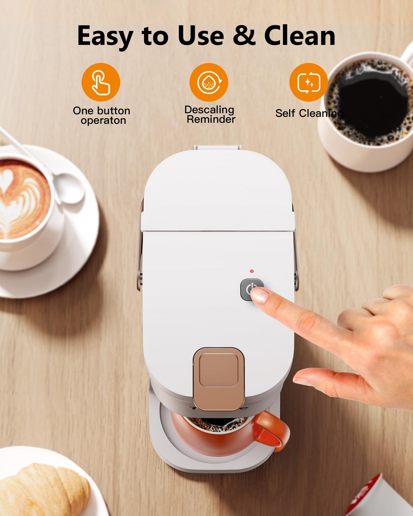 Single Serve One Cup Coffee Maker, for K Cups and Grounds, Mini Coffee Maker with Portable Handle, 6 to 12 Oz Brew Size, for Travel, Camping, Office, RV and Dorm, 120V, Black and Gold