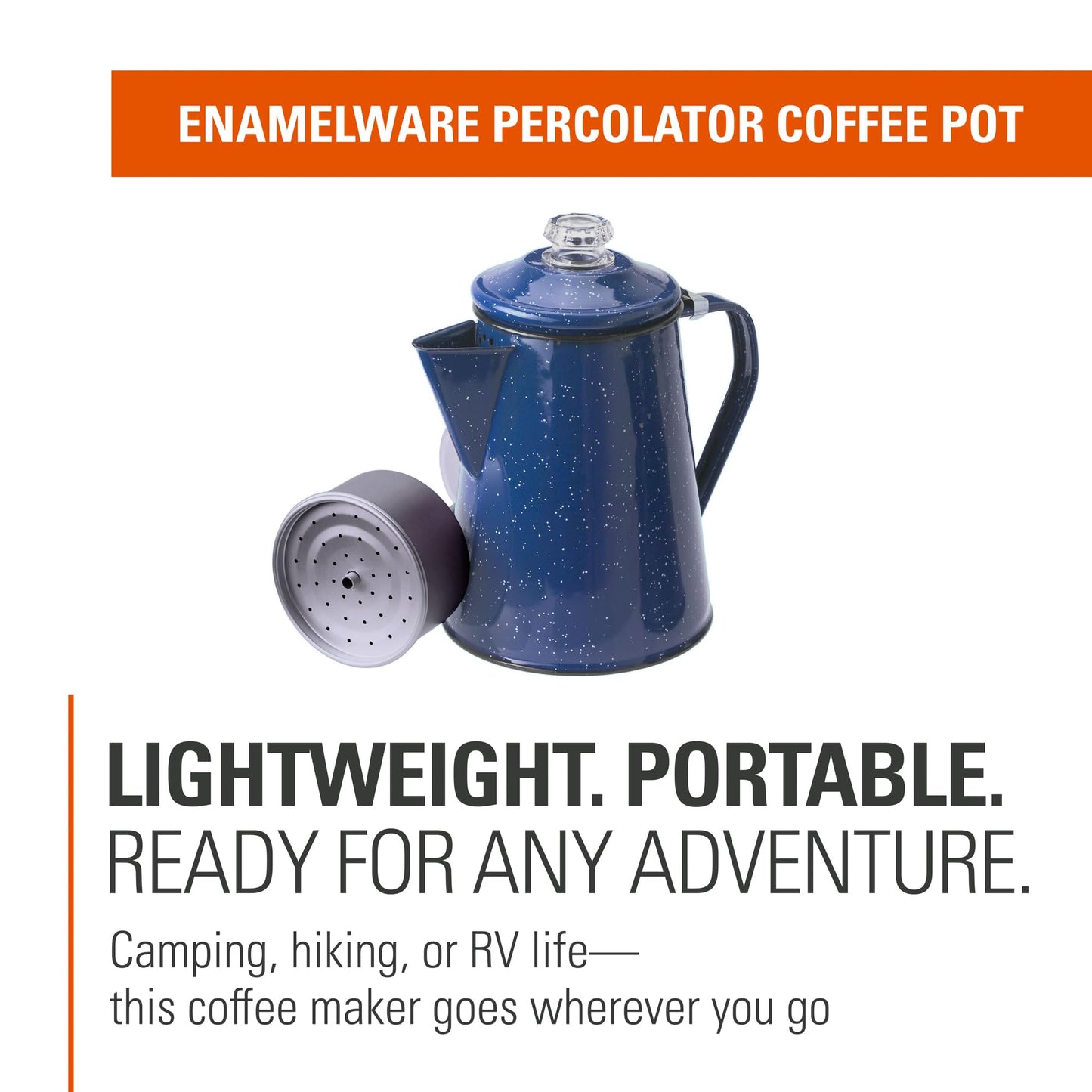 GSI Outdoors Percolator Coffee Pot | Enamelware Campfire Coffee Boiler Kettle for Outdoor Camping Cookware, Cabin, RV, Kitchen, Hunting & Backpacking