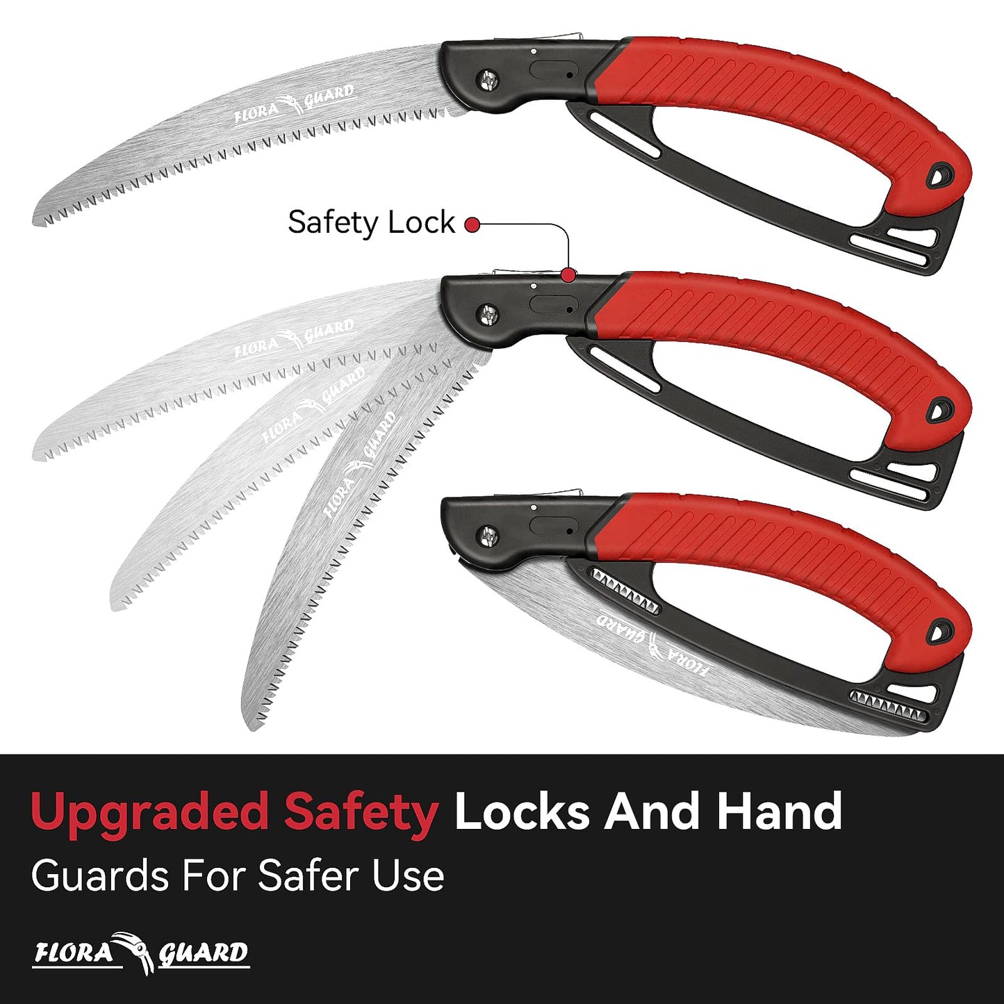 FLORA GUARD 7.7-Inch Folding Saw, Pruning Hand Saw with Triple-Cut Razor Teeth for Wood Cutting, Tree Trimming, and Camping